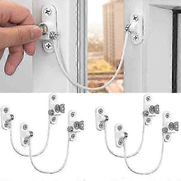 4 pieces window limiter lock designed for baby safety and security, suitable for windows and doors, COLOUR: White