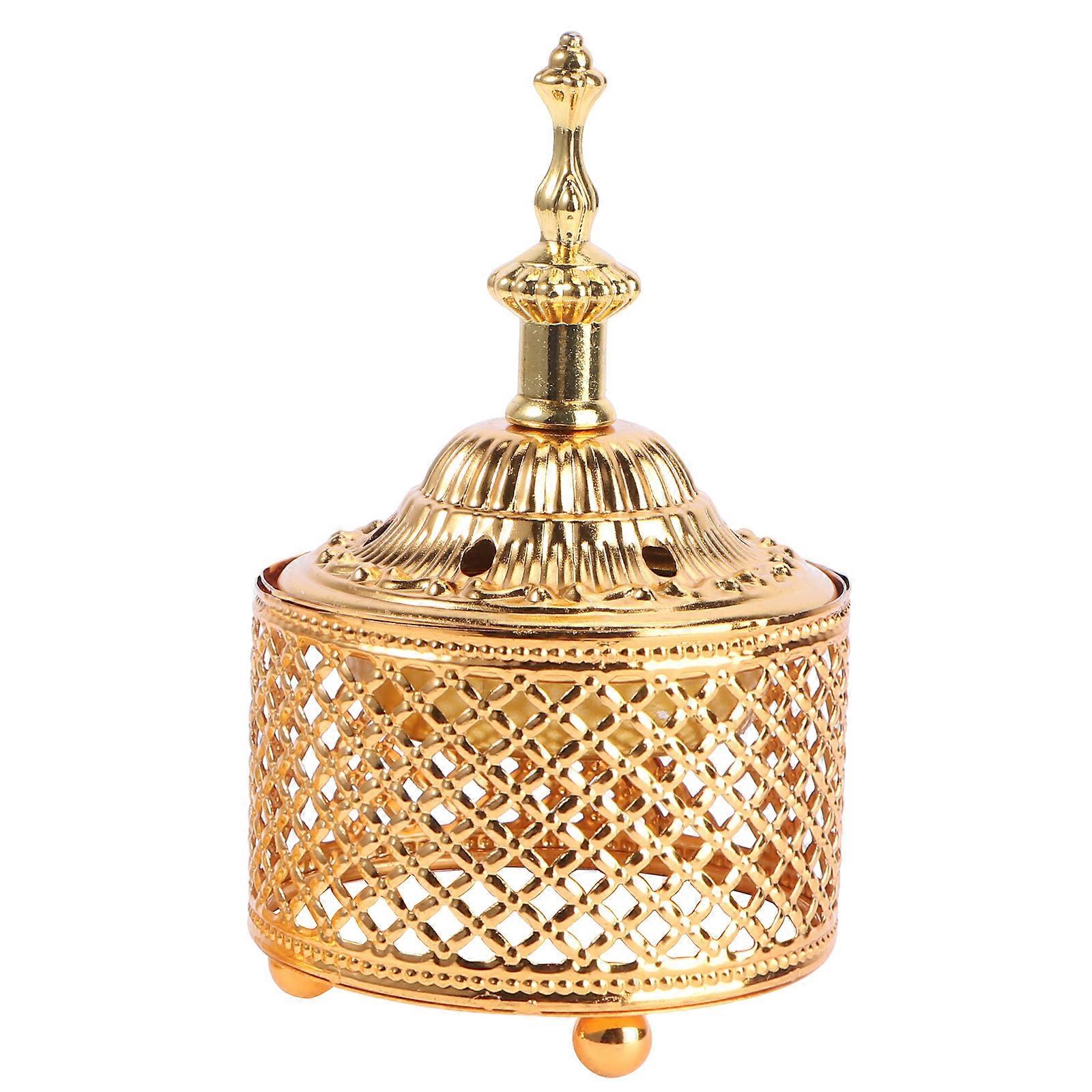 Golden Metal Incense Burner for Home Decor with Middle Eastern Design Ideal for Study Bedroom or Meditation Room