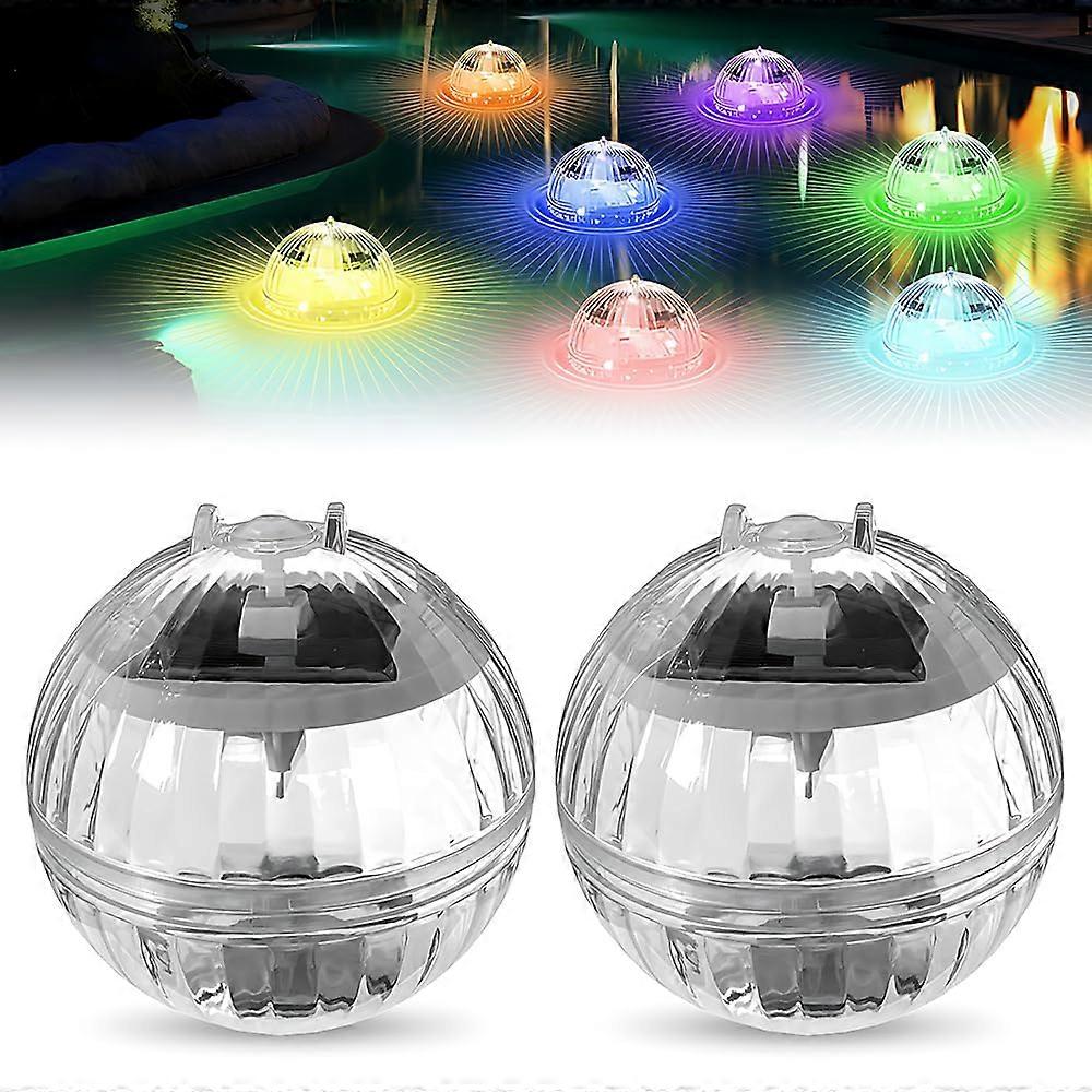 Solar Floating Pool Lighting - 2 Pack Waterproof IP65 Lights for Swimming Pools, Ponds, Fountains - 7 Color Options