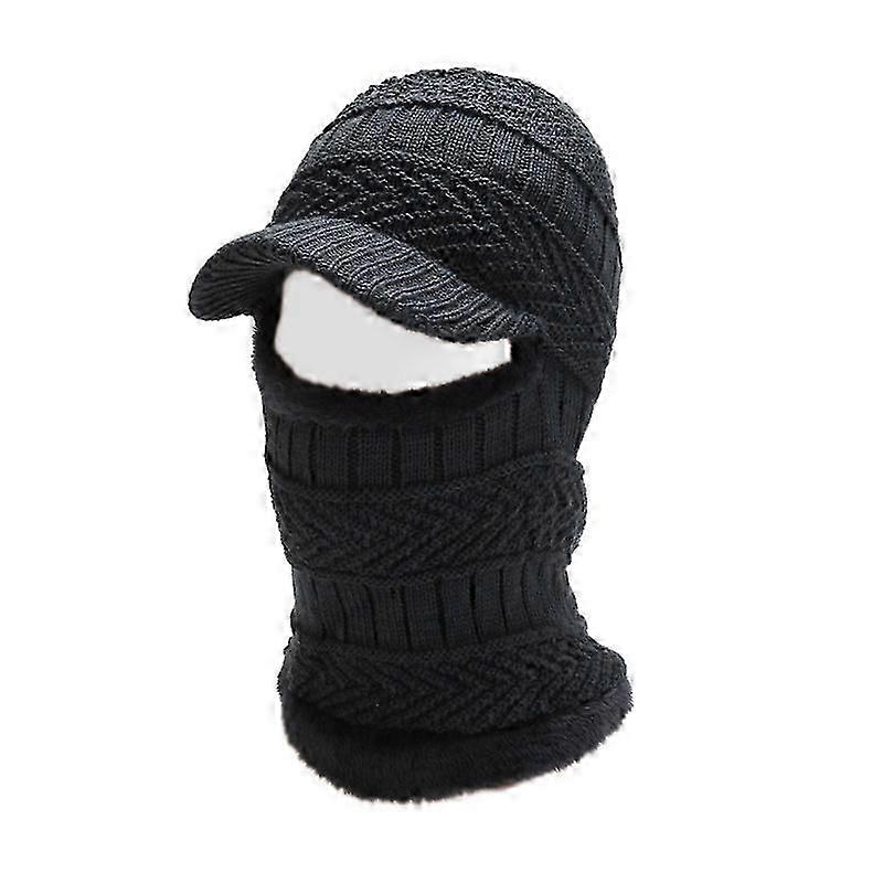 Men Warm Hat Scarf Set With Plush Lining Wool Hat Thickened Cycling Warm Hat Head Warmer