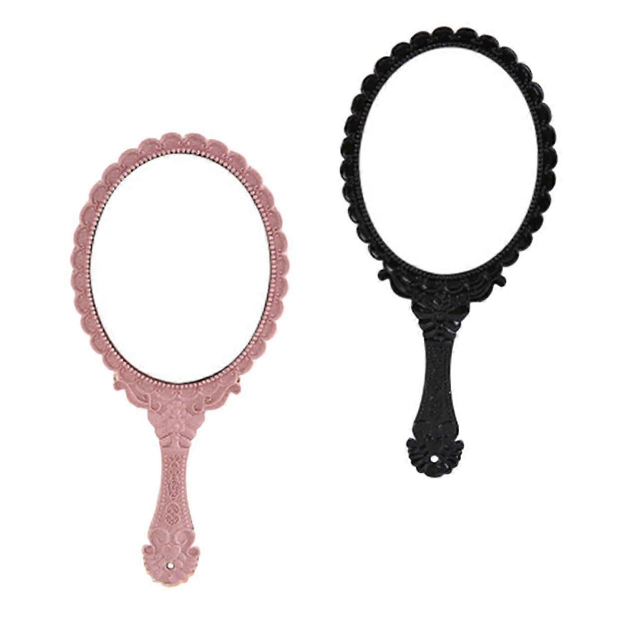 2x LED Makeup Mirror with Handle, Travel Vanity Mirror, Magnifying Lighted Cosmetic Mirror, Vintage Style ABS Design