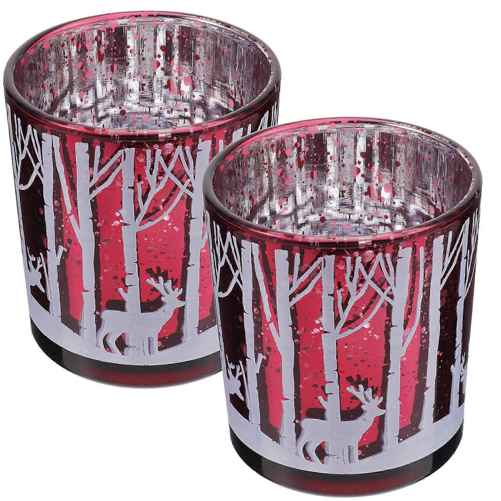 Candlestick Holder Glass Cups Valentine's Day Candles Table Centerpiece Home Decor Elk Printed Design 8X7X7CM 2Pcs