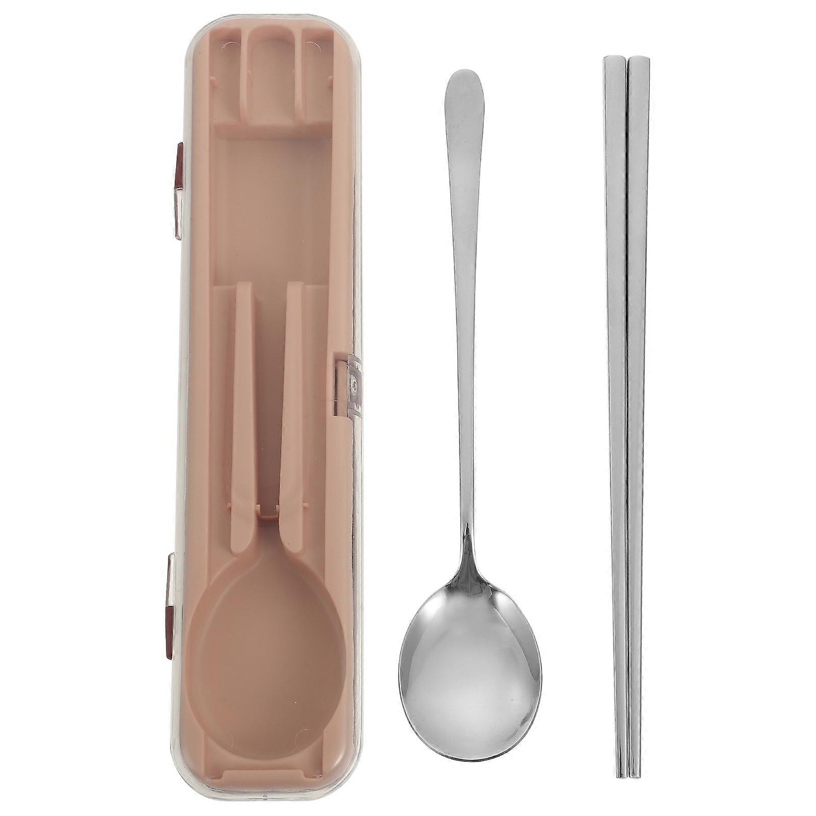 Portable Utensil Set Stainless Steel Cutlery Outdoor Picnic Use Pink Easy to Clean 1Set