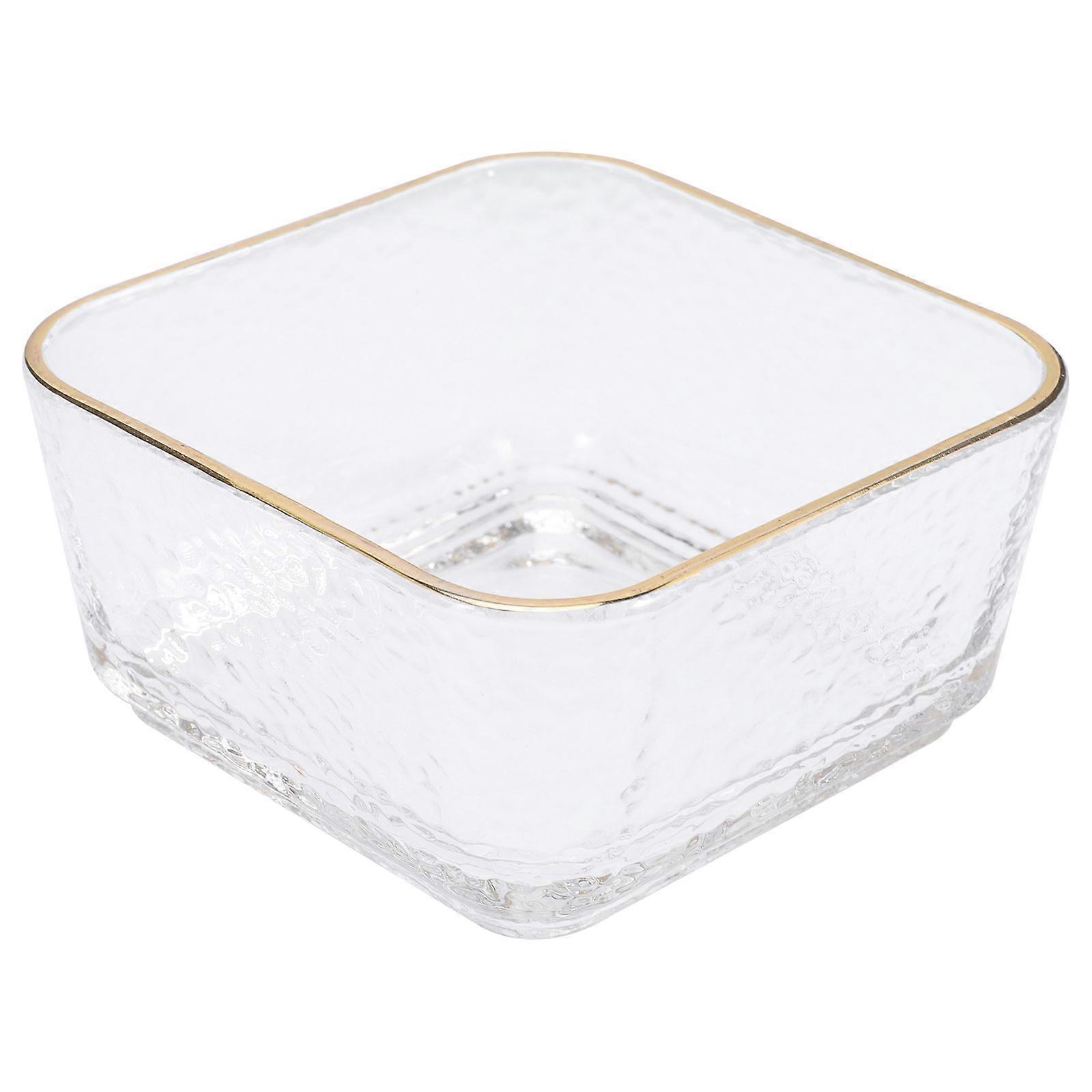 Japanese Style Small Glass Serving Bowl with Gold Rim, Square Shaped Salad and Dessert Bowl for Fruit, Yogurt, Snacks, Lightweight Multi Use