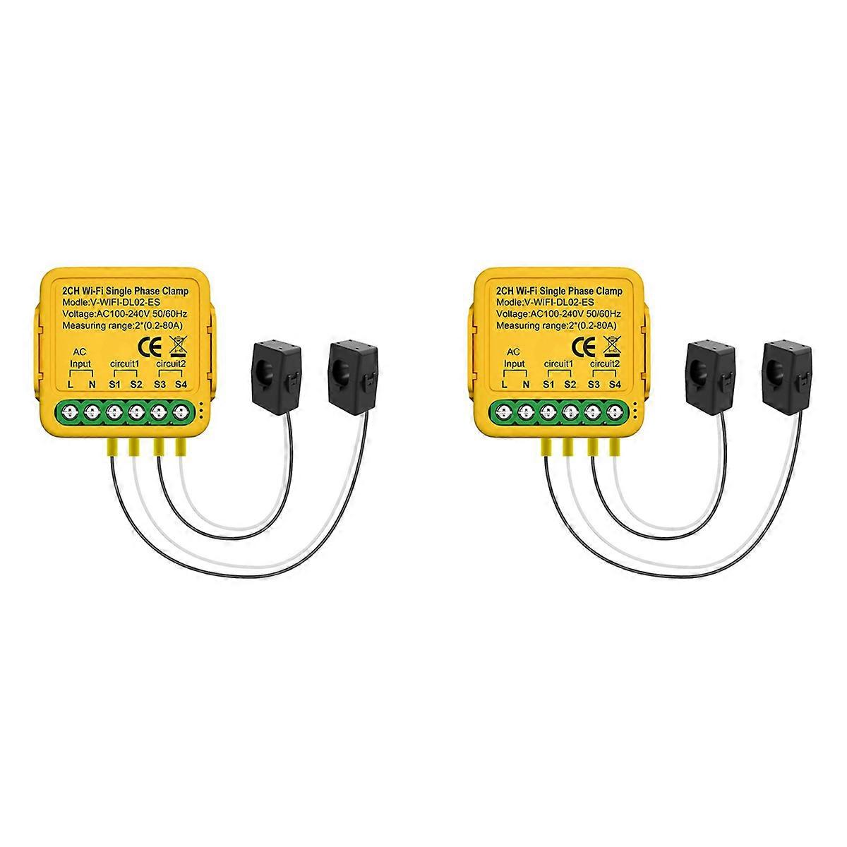 2X Tuya WiFi Power Meter Monitor 2CH Real-Time Energy Current Monitor Automation Notifications Smart