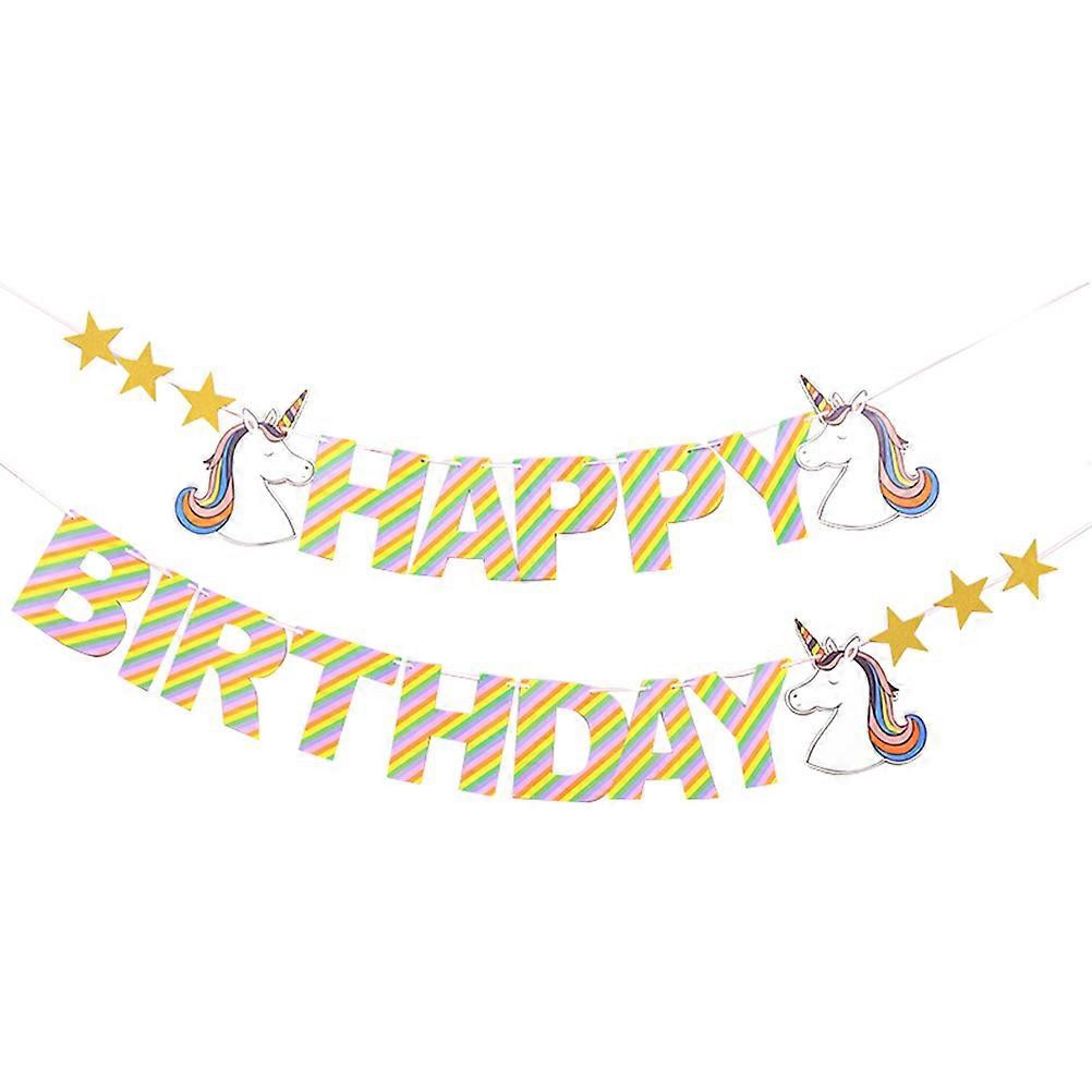 Birthday Party Decoration Letters Pull Flag Golden Silver 2Pcs