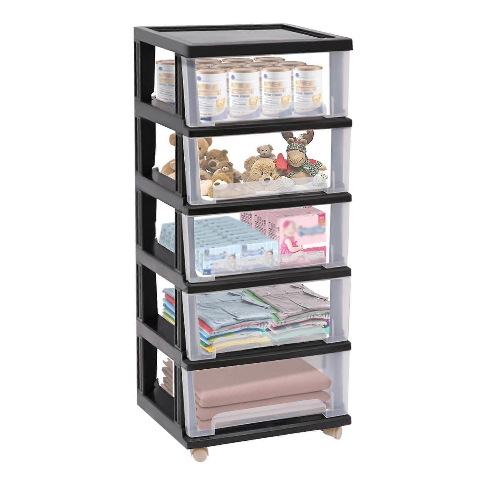 5-Drawer Organizer Floor Mount Plastic Storage Drawers with 4 Wheels at the Bottom