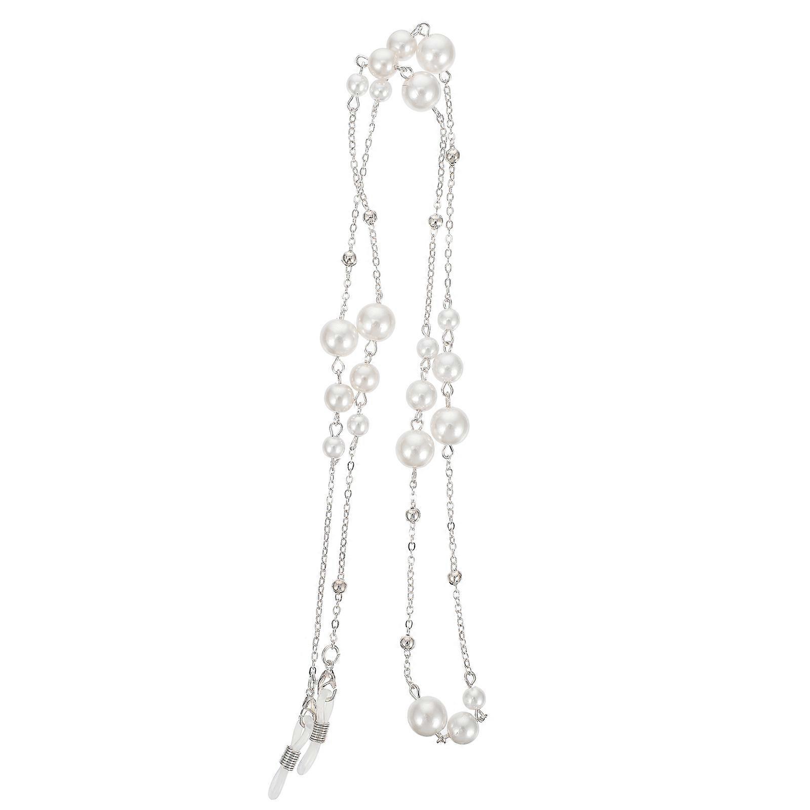 Durable Copper Glasses Chain with Imitation Pearl for Decor Use Silver Color
