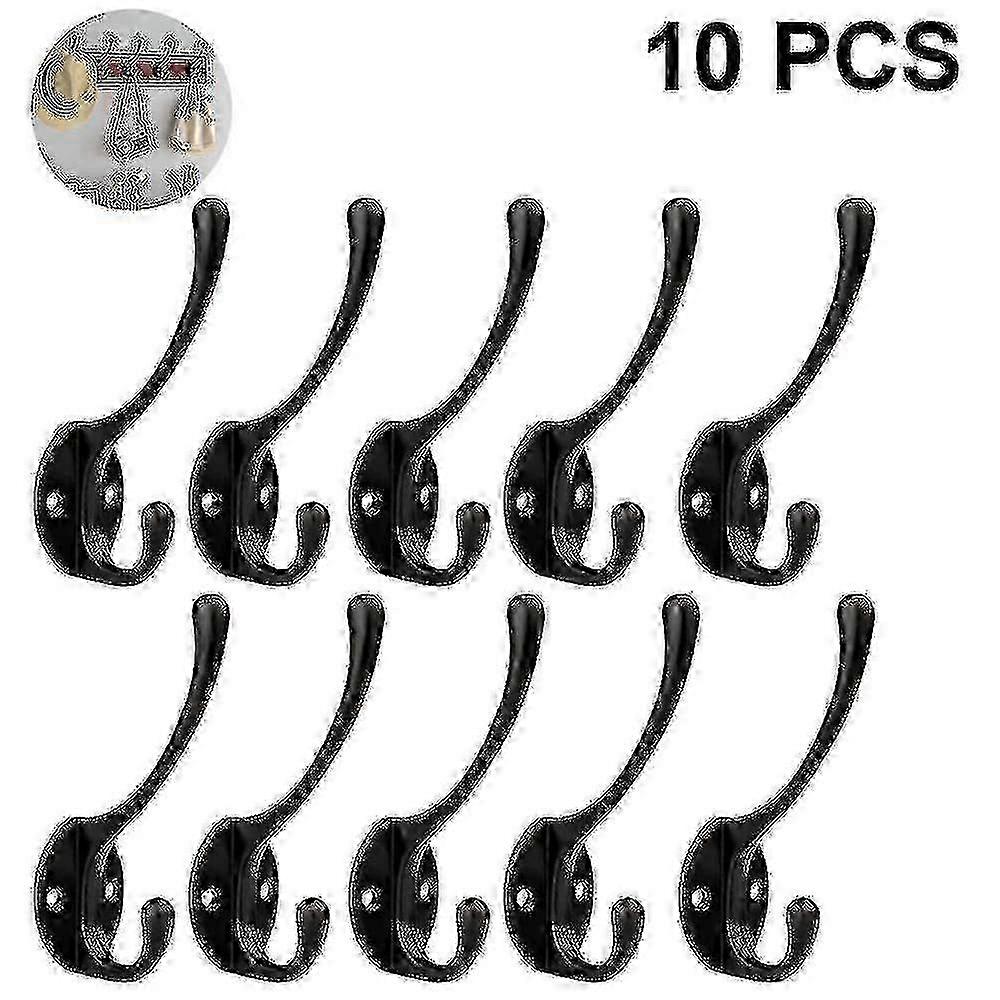10 Pack Rustic Coat Hooks Wall Mounted Heavy Duty Double Hooks Retro Style