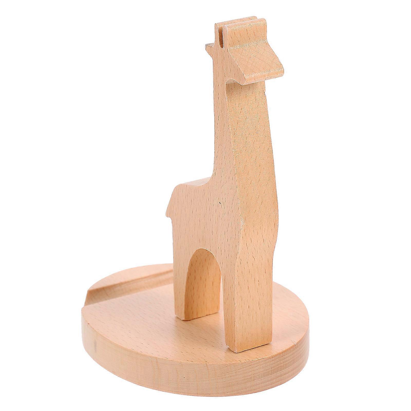 Creative Wooden Phone Stand Giraffe Shape Home Use Light Brown 1Set