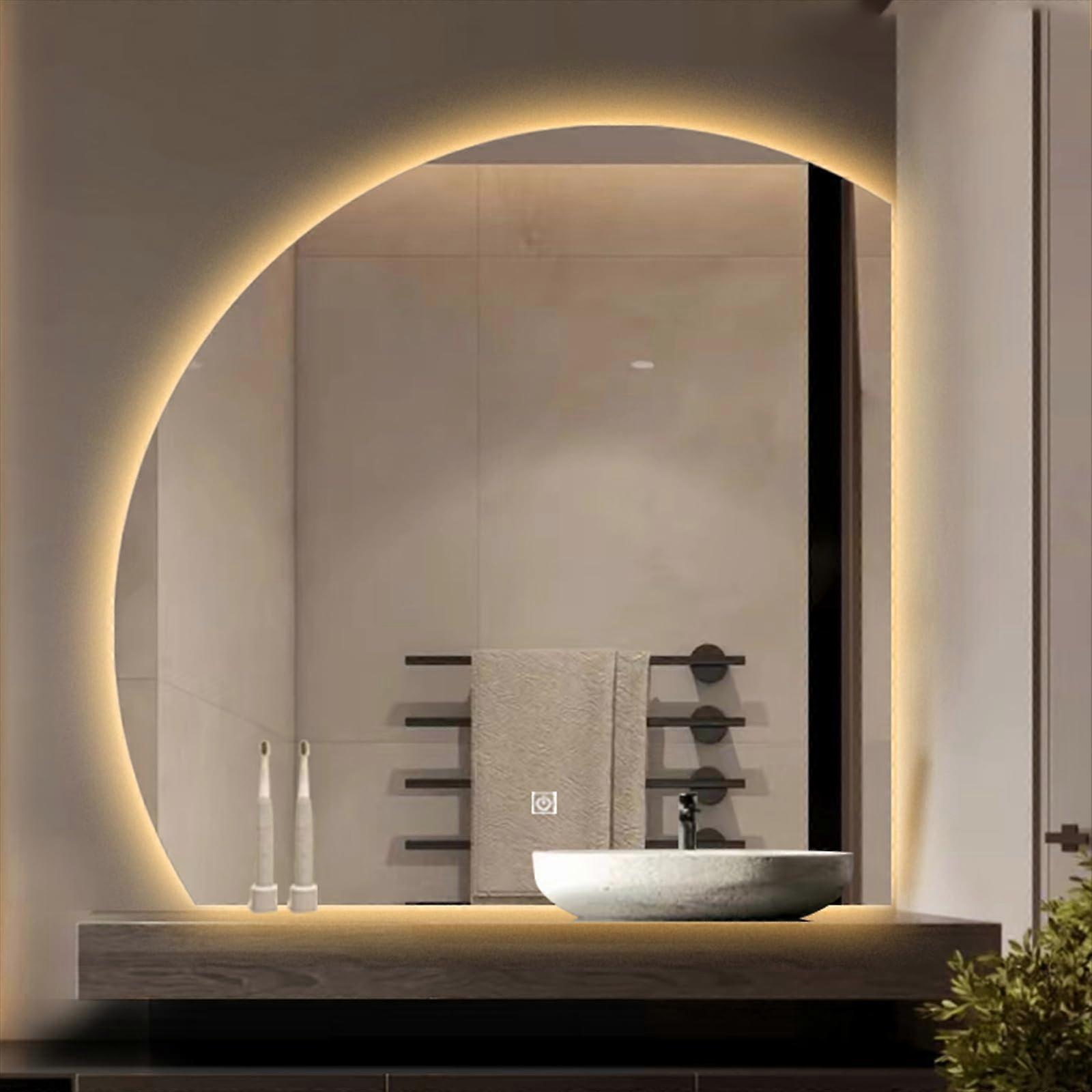 Modern LED Illuminated Half-Round Makeup Mirror 60 cm with Smart Touch Control, Three Light Colors, and Dimmable Design