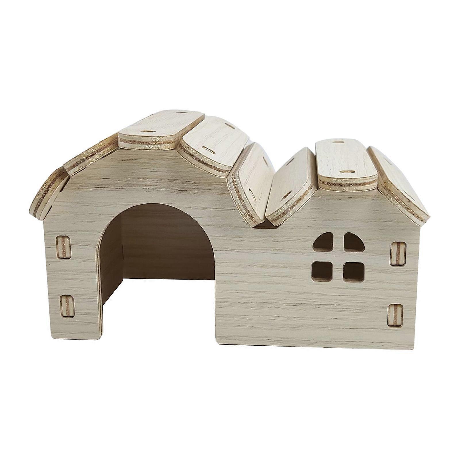 Maison de hamster en bois Jouet Résistant aux morsures Hamster Hideout House pour accessoires de hamster Nid de couchage à double dessus, S, 15x10x5cm / 5.9x3.9x2.0in