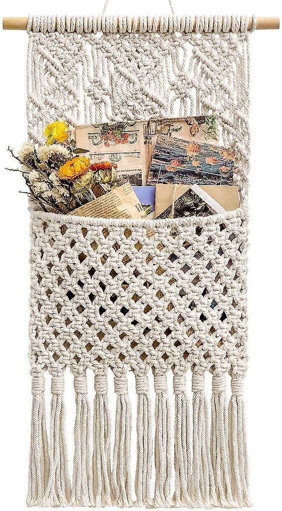 Floral Storage Key Storage Column Cotton Woven Hanging Bag Bohemian Wall Decor Art 82*27cm