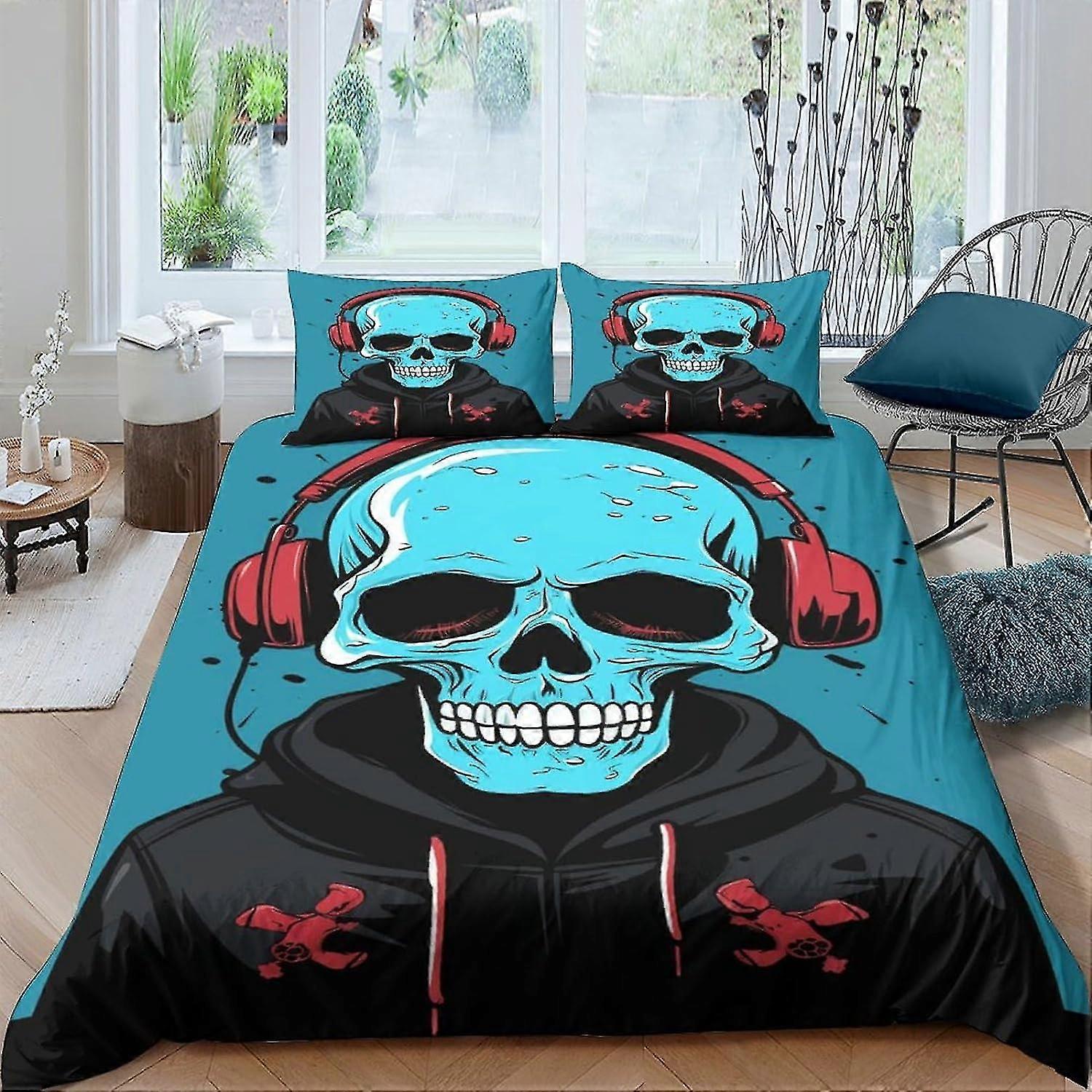 3D Printed Skeleton Man Duvet Cover Bedding with Zipper Closure for Teens Ultra Soft Microfiber Quilt Covers Double