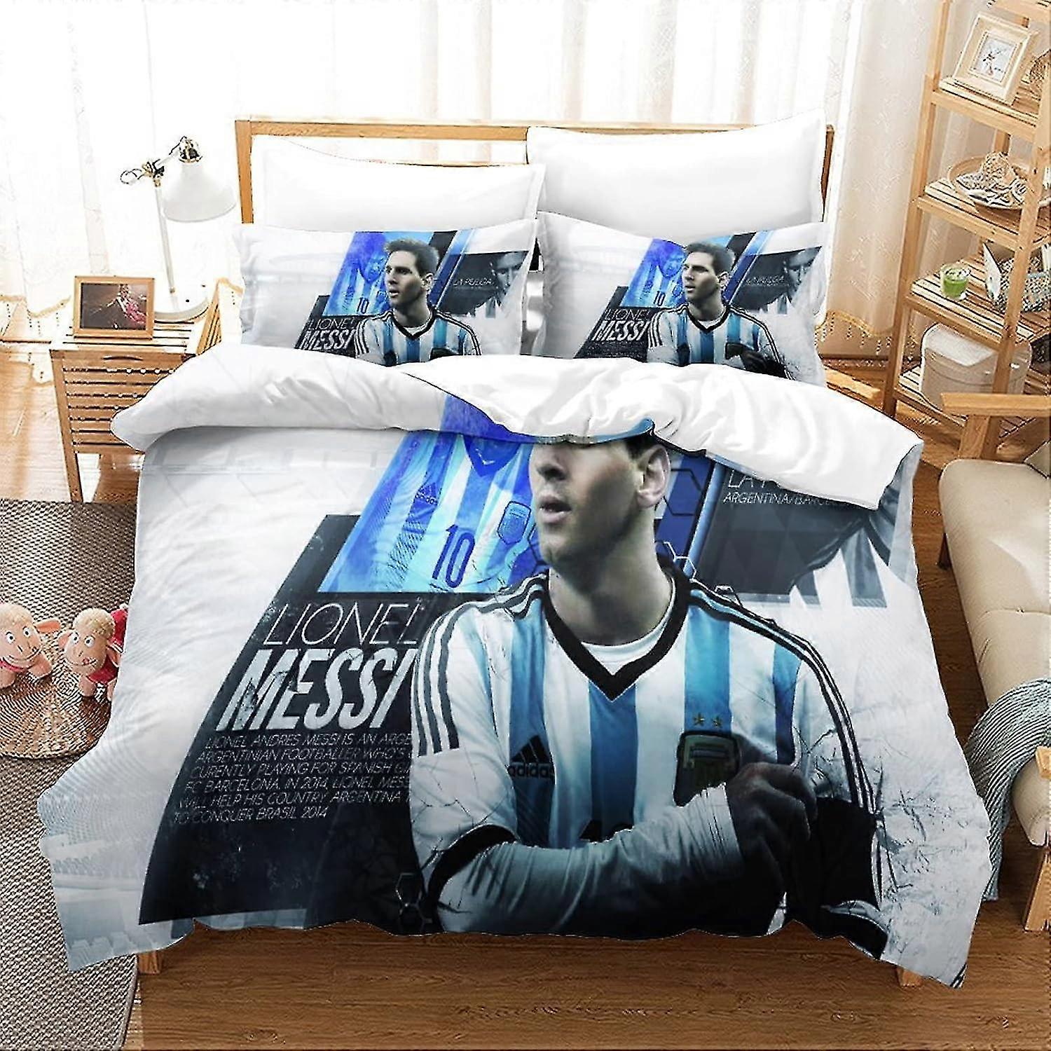 Dynetrekk med en fotballsuperstjerne, 3D-print dynesett med putevar, mykt mikrofibersengetøy