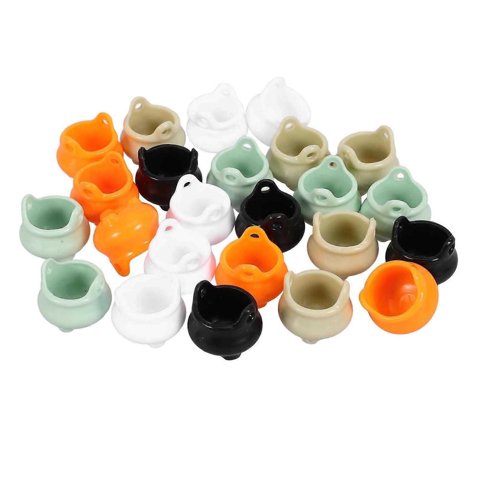 24pcs Mini Cauldron Ornaments for Halloween – Cute Micro Landscape Witch Cauldrons for Dollhouses, Desktop & Party Decorations