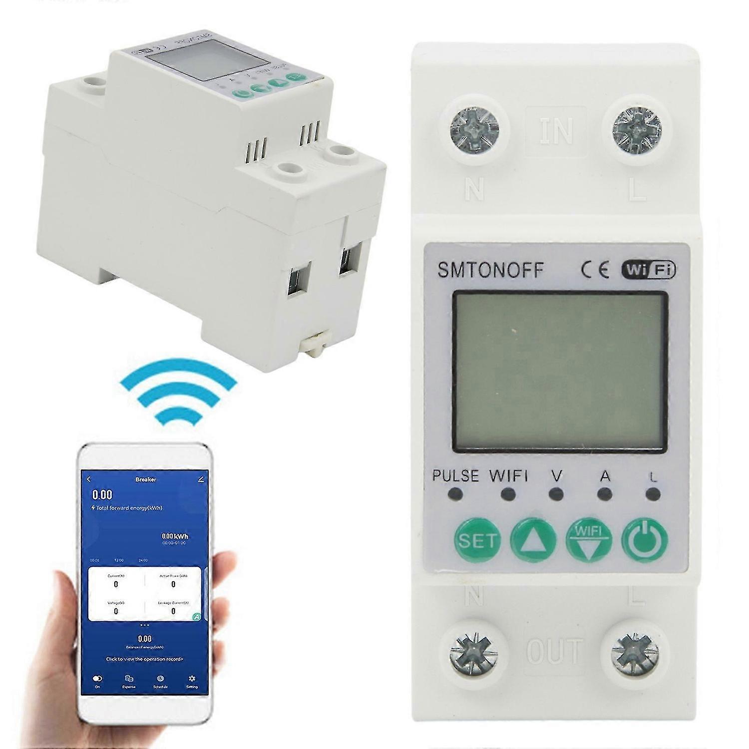 Din Rail Single Phase 63A WIFI Smart Energy Meter Power Monitor 220V 50/60Hz