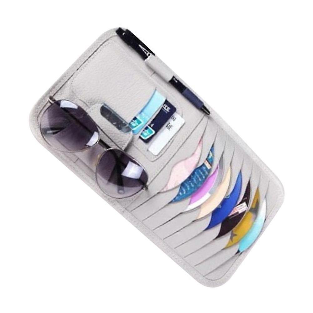 Cd Holder For Car Visor Sun Visor Organizer For Car Vehicle Accessories Grey Pu Leather 1Pack