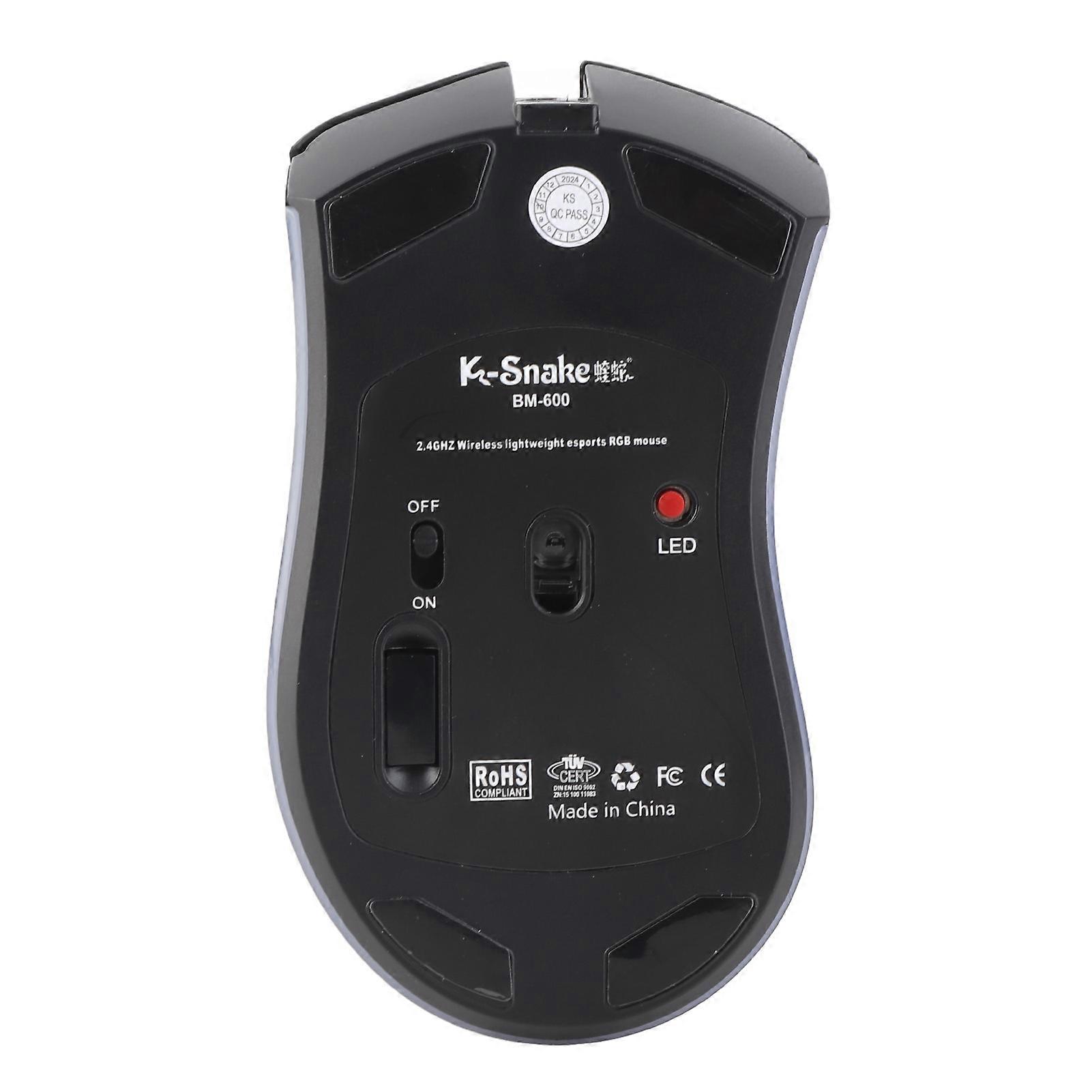 BM600 Wireless Rechargeable Mouse 2.4G+BT5.0 Lightweight Mouse RGB Breathing Light Effect 3 Gear Adjustable DPI Black