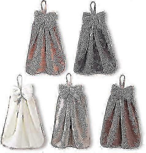 5pcs Hand Towels with Hanging Loop for Bathroom & Kitchen - Absorbent & Quick-Dry Towels, Perfect for Home Use