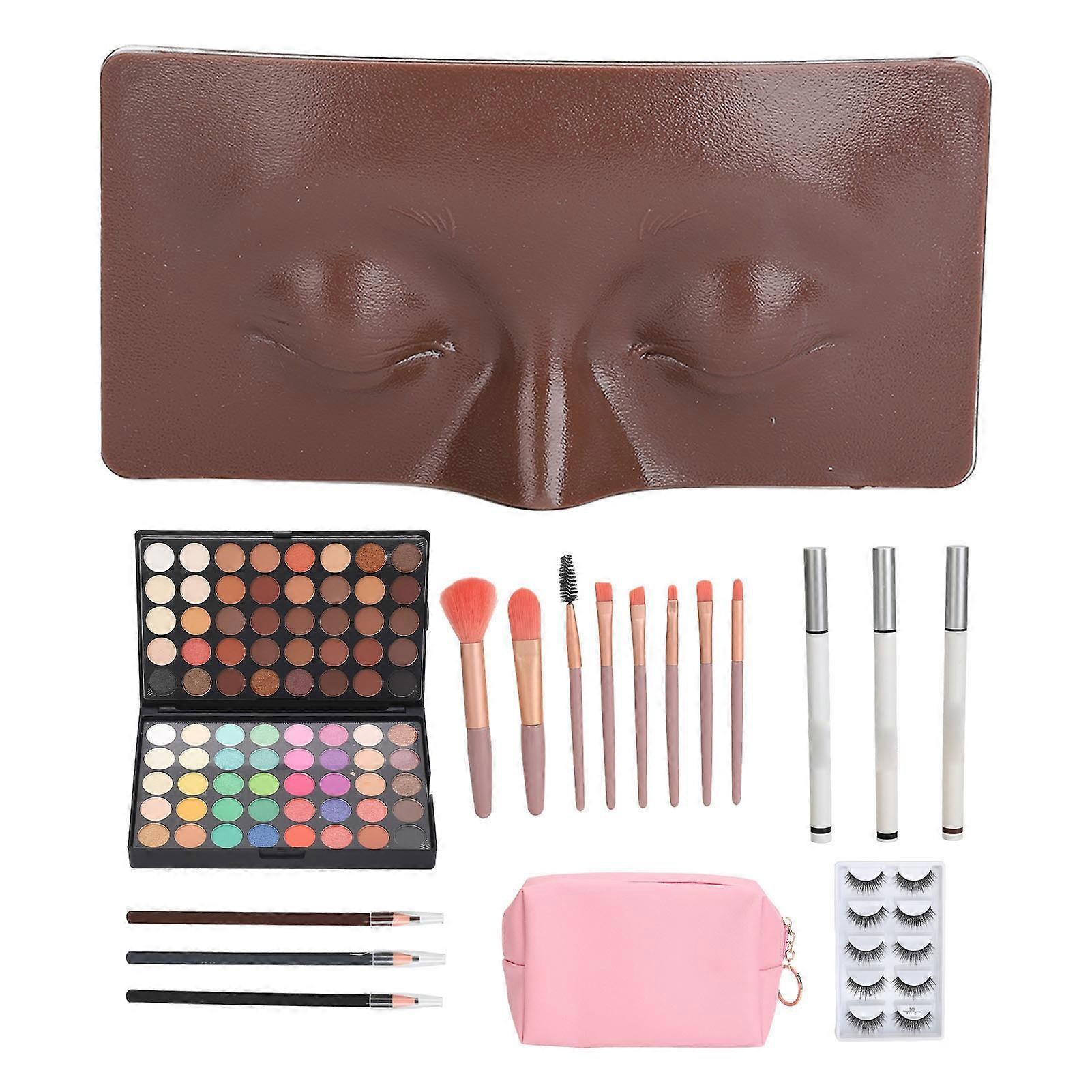 Black Skin Makeup Training Kit with False Lashes, Eyeshadow, and Silicone Mannequin