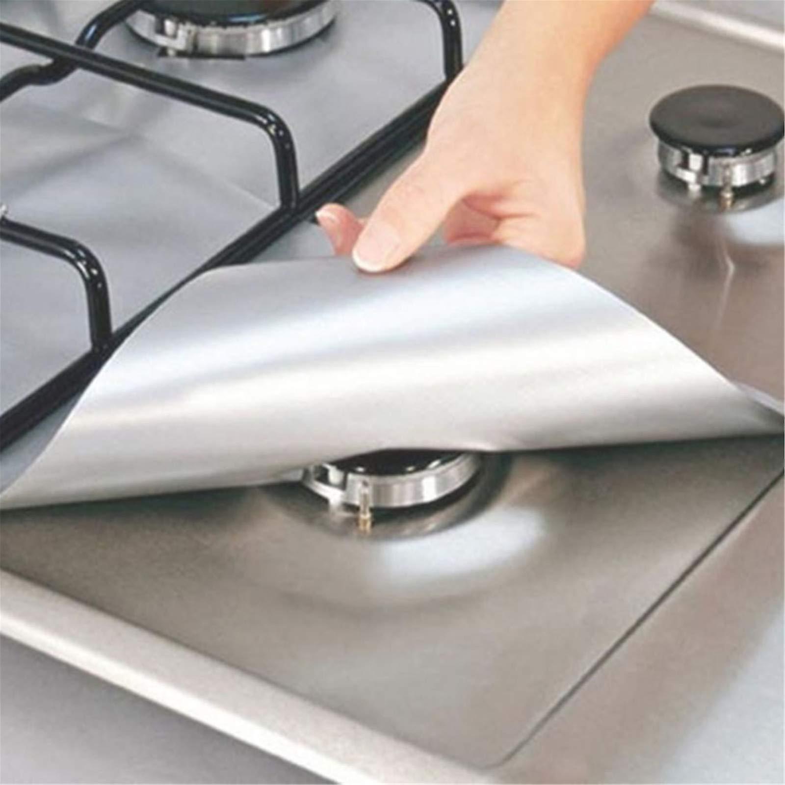 Gas Stove Protector Mat - Reusable Non-Stick Burner Covers, 4 Pack, Heat Resistant Gas Stove Liner, Black Color