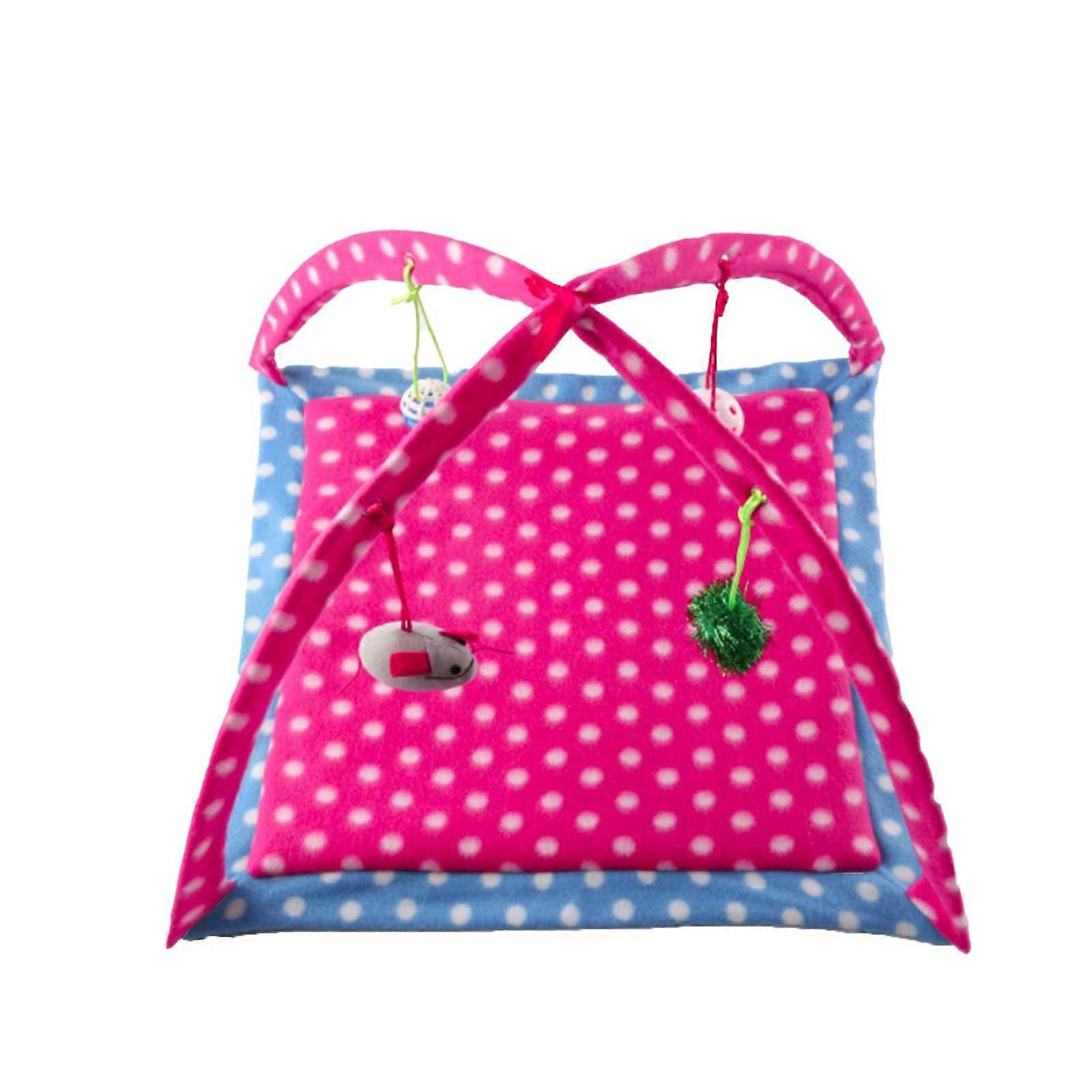 Cat Activity Centre with Hanging Toy Ball Mice, Foldable Cat Tent for Kitten Exercise Napping Helps Cats Get Exercise Stay Active Red Dot