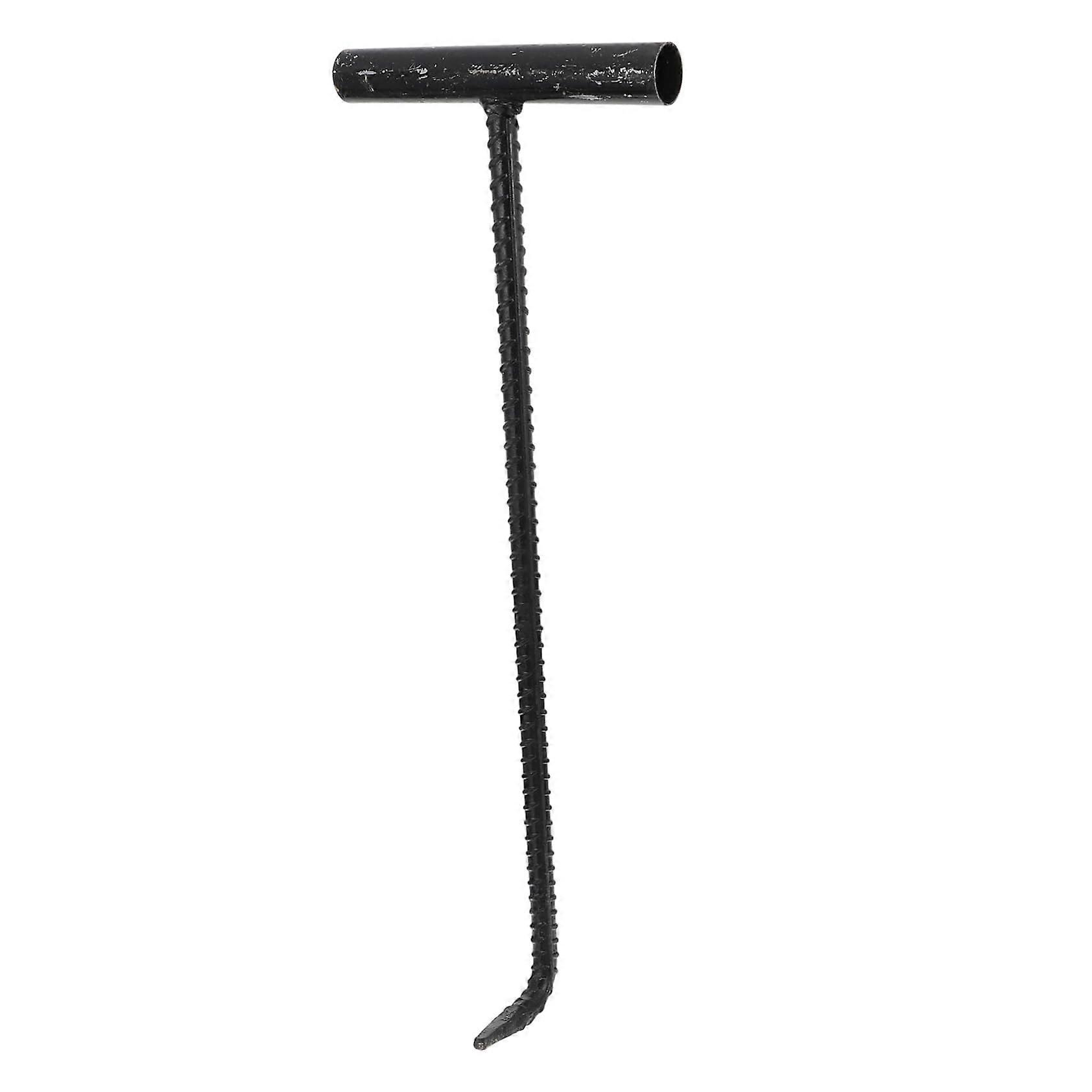 Manhole cover lifter Tshaped hook with comfortable grip for opening manhole covers.