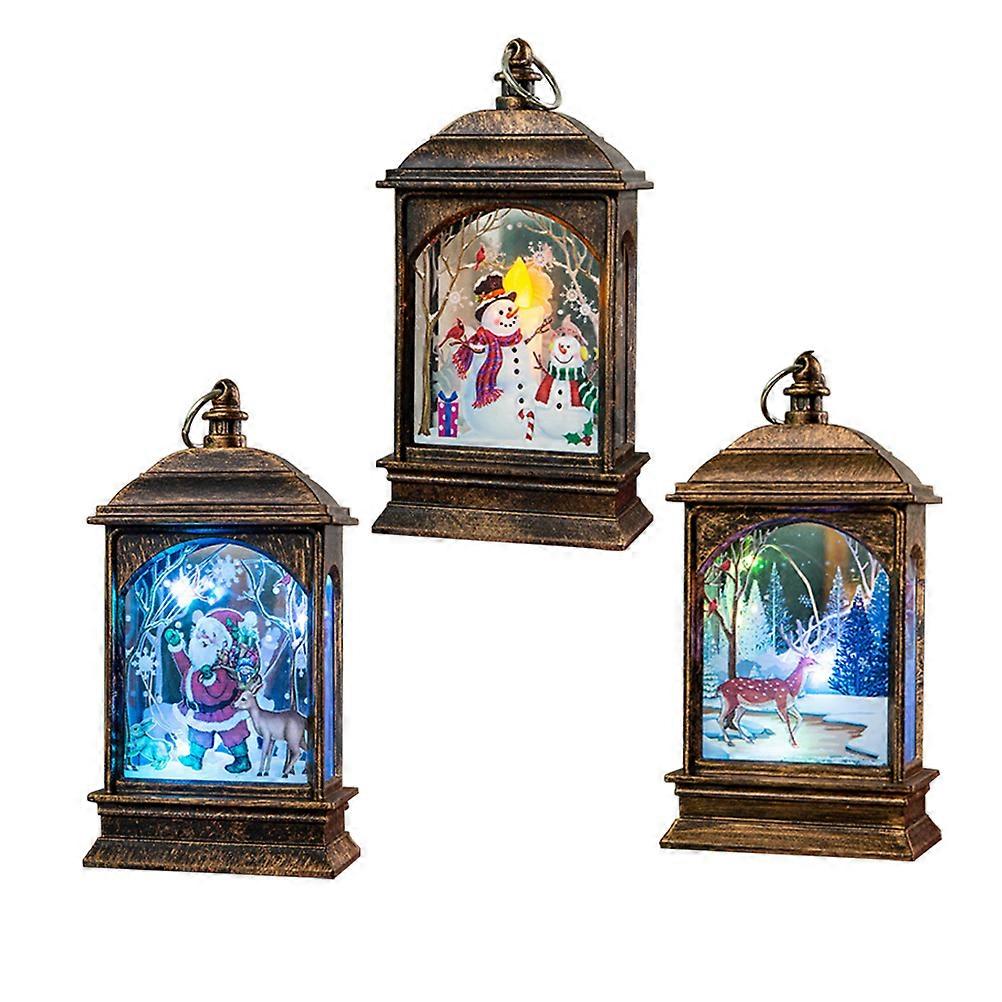 Holiday Lanterns Lighted Lanterns Decorative Indoor Christmas Lantern LED Night Light Portable Lighting Brown 3Pcs