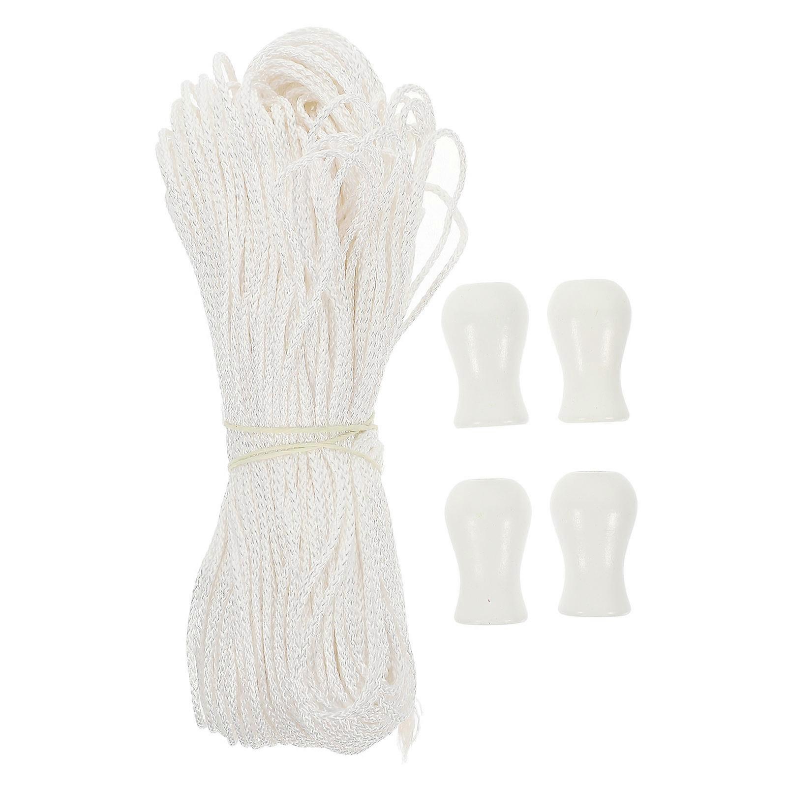 White Polyester Lift Shade Cord for Blind Shade 50M Long with 4 Wood Pendants