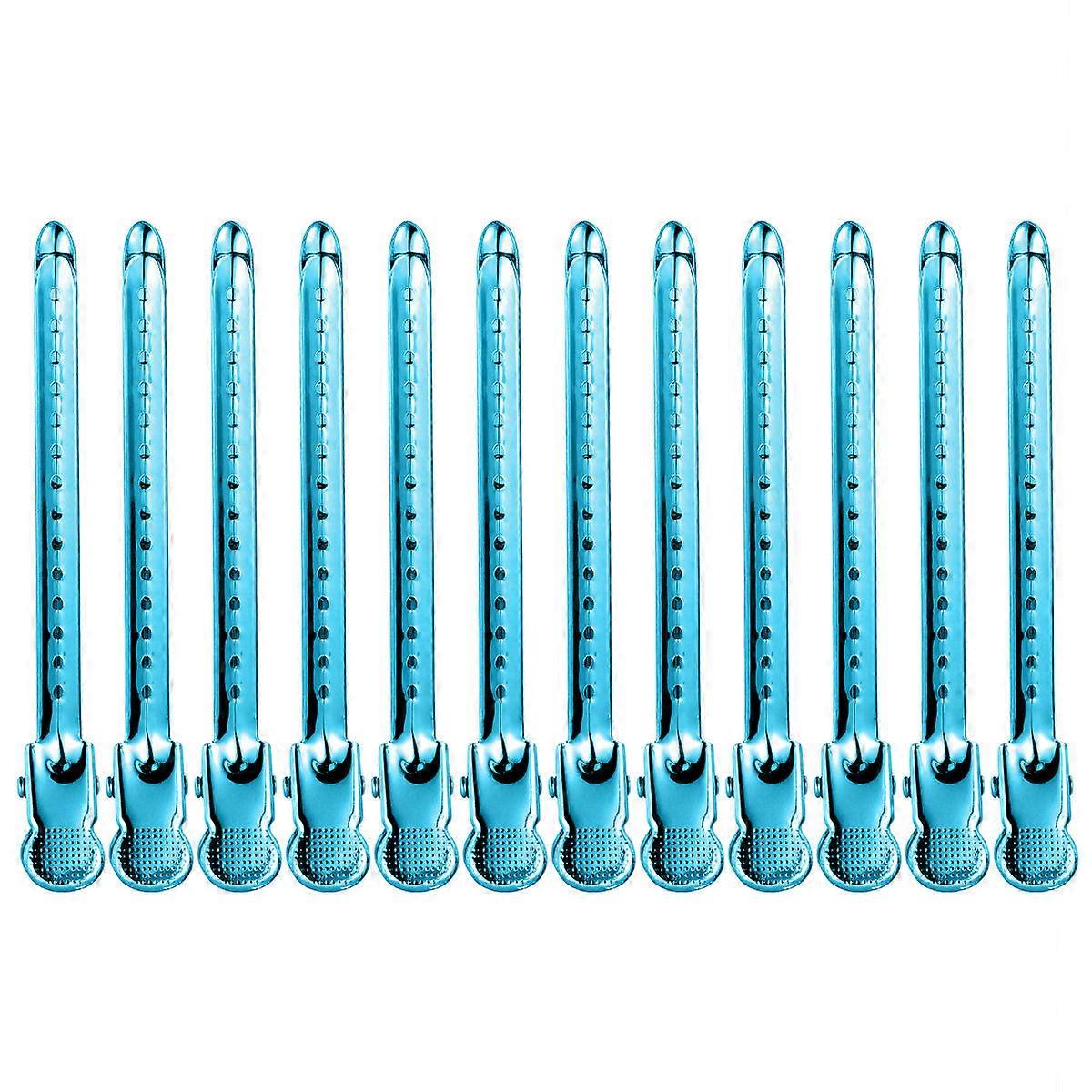 12pcs Sky Blue Metal Hair Clips – Durable Salon & Home Hair Fixing Tools for Styling and Sectioning