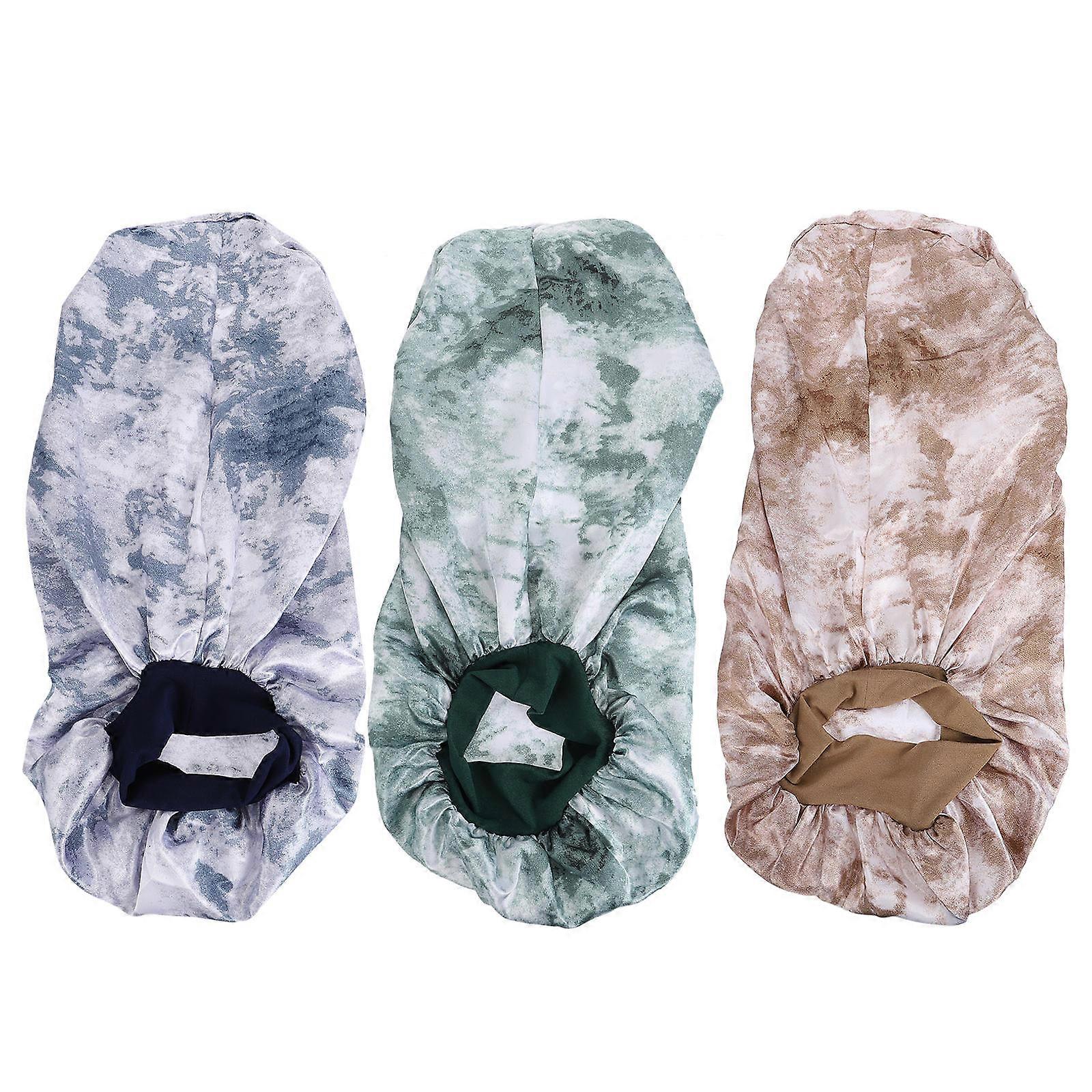 Wide Brimmed Elastic Sleeping Hats for Long Hair in Assorted Color Satin Size 3pcs
