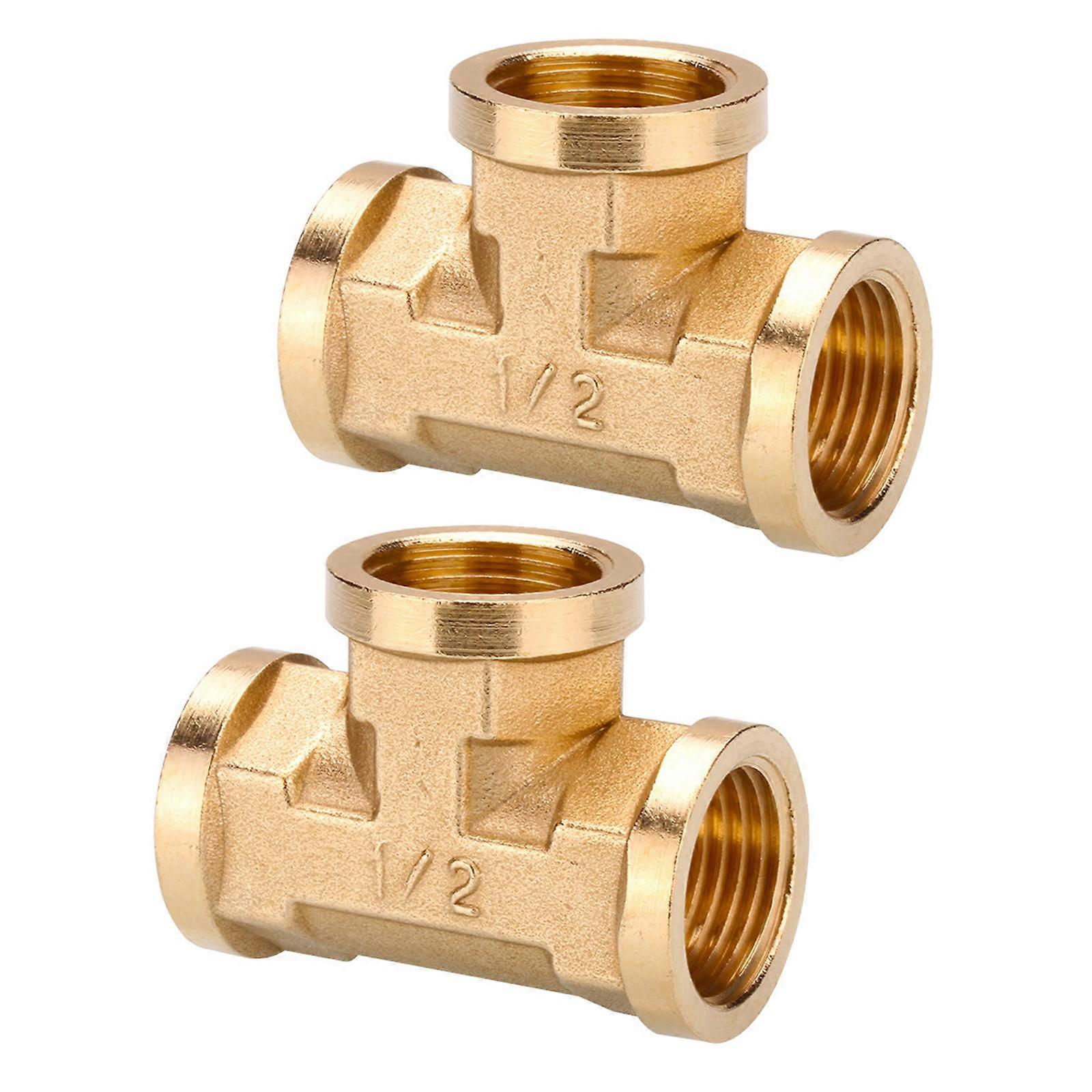 2Pcs Professional Brass Tees Coupling Strong Strength Plumbing Component Three Way Pipe Connector 1/2 for Multiple Fluid Multicolor