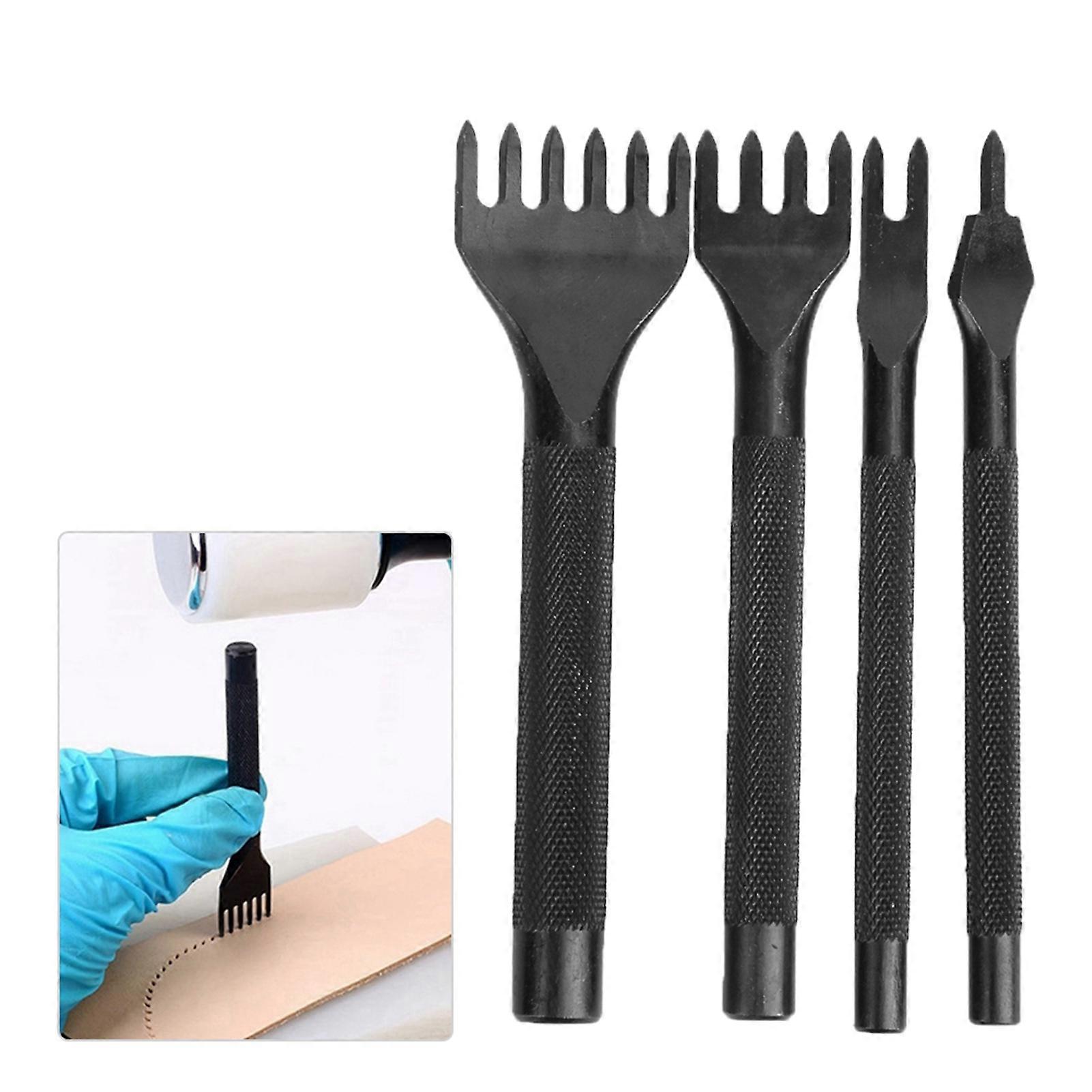 4 Pcs Prong Chisel Kit Leather Craft DIY Tool Black Electroplating Leather Craft Chisel5mm