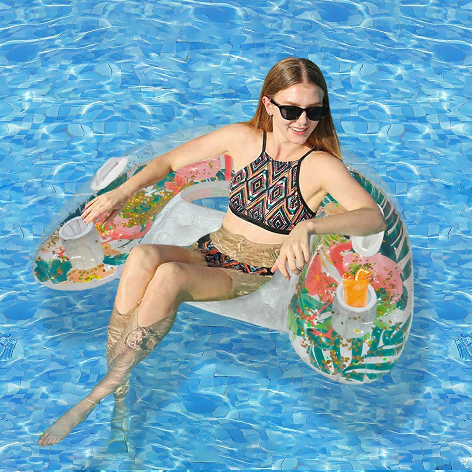 Inflatable Pool Air Mattress for Adults, UShaped Water Relaxation Chair with Sequins Design, 91 * 75cm