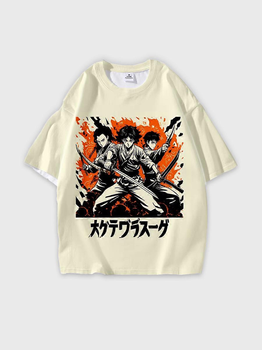 T-shirt round neck book Characters Pattern loose short sleeve P1699