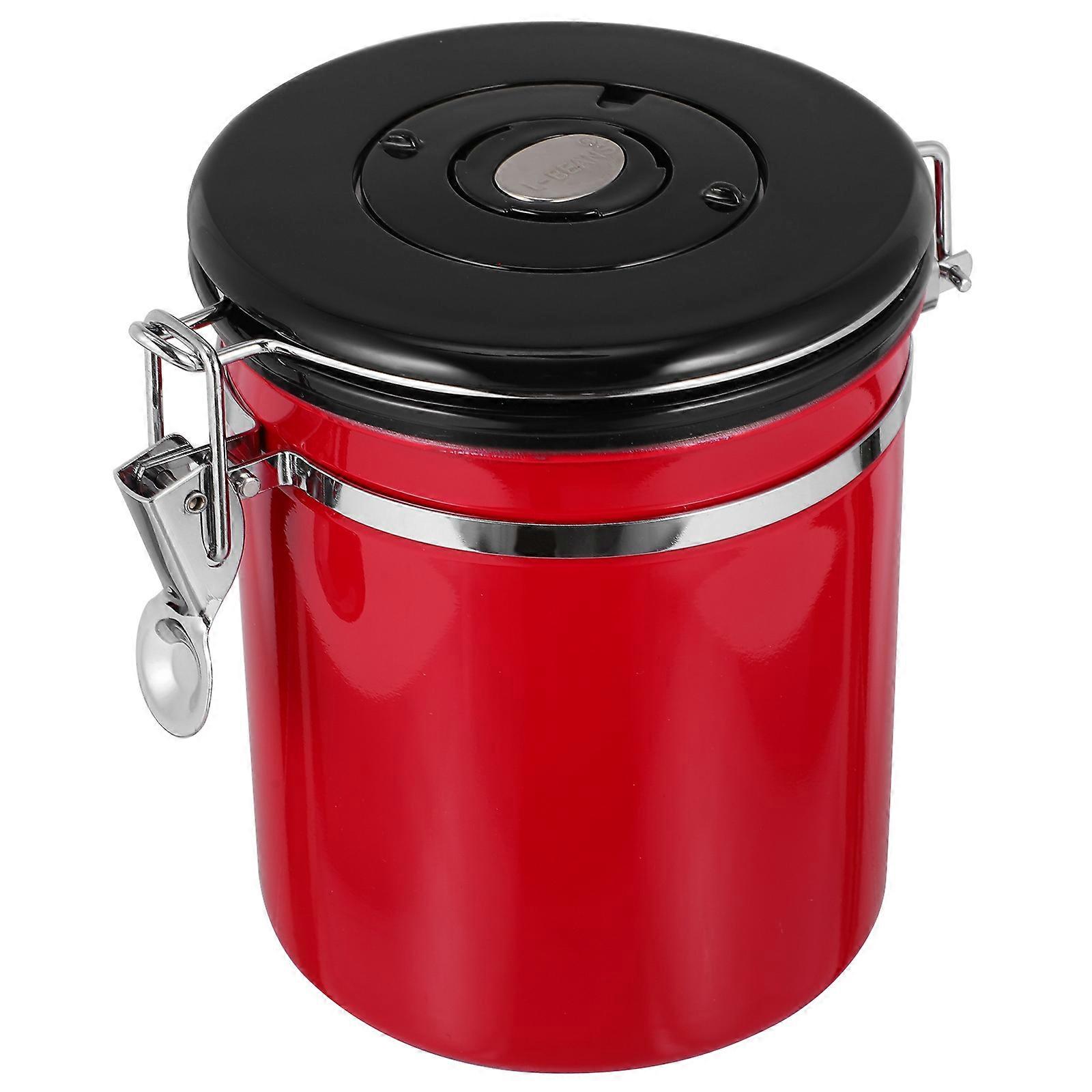 Airtight Coffee Bean Jar Compact Food Storage Container Dining Table Simple Design Red 17X15X13CM 1Set