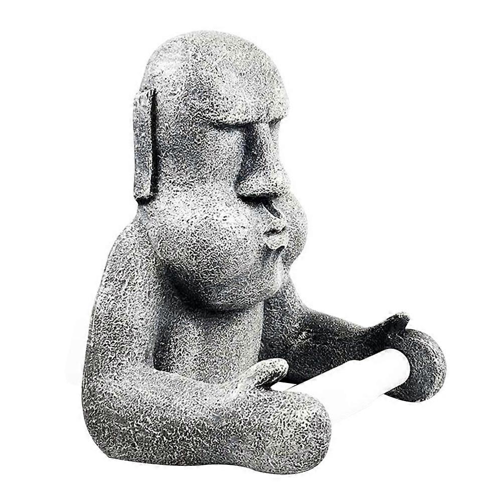 Moai Roll Paper Rack 1Pcs Grey Durable Resin Build Roll Paper Holder for Home Use