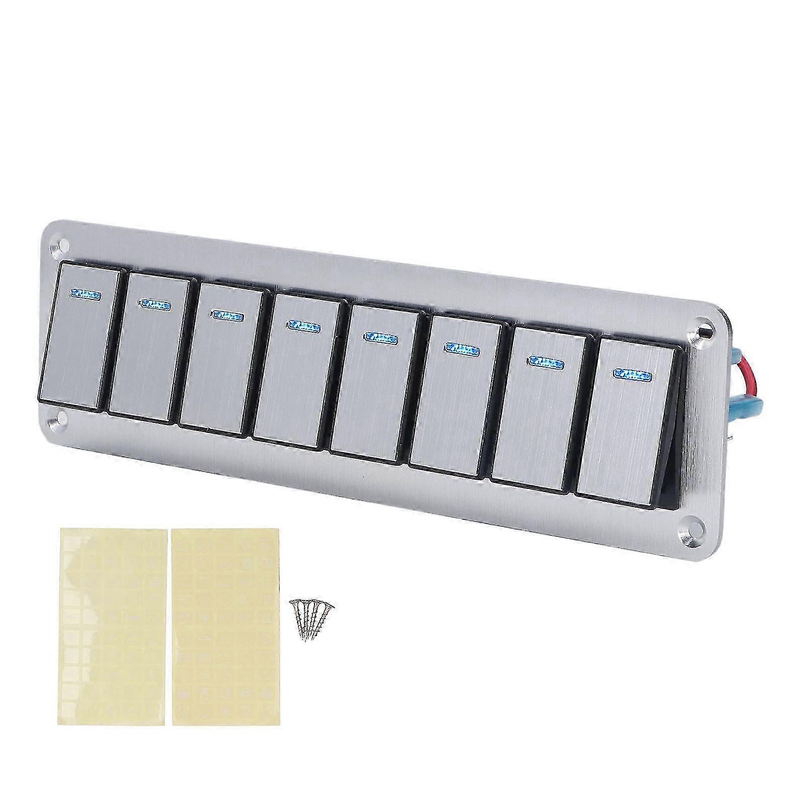 Panneau d’interrupteur à bascule LED 8 gang 3 broches avec indicateur de lumière bleue unique pour 12V-24V