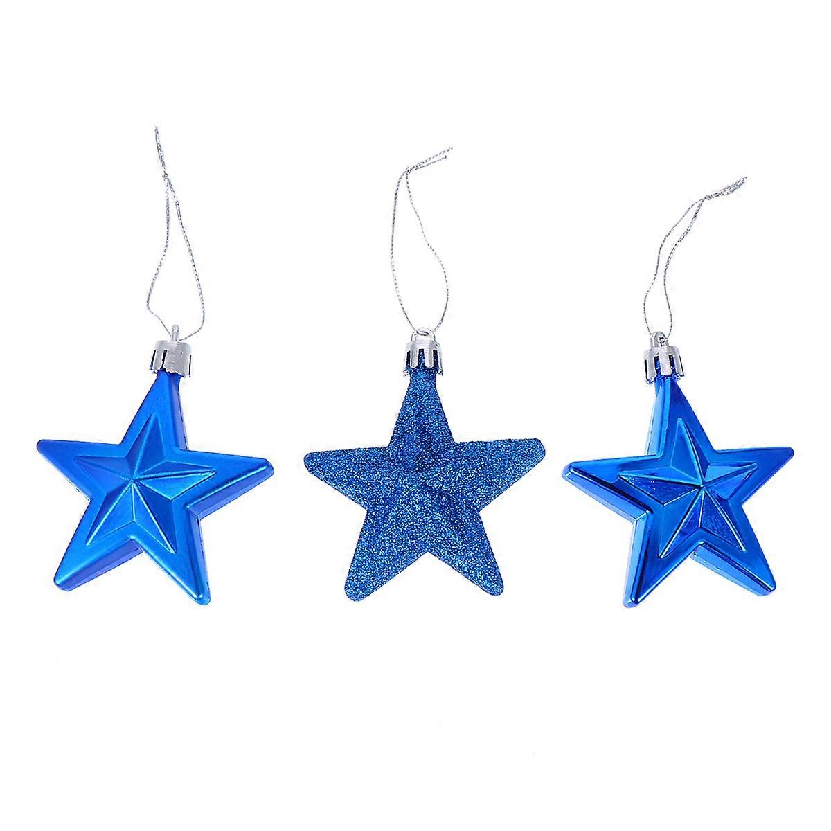 Beautiful 18Pcs Five-Pointed Star Christmas Tree Decorations in Blue for Festive Atmosphere, Ideal for Home and Store Decoration