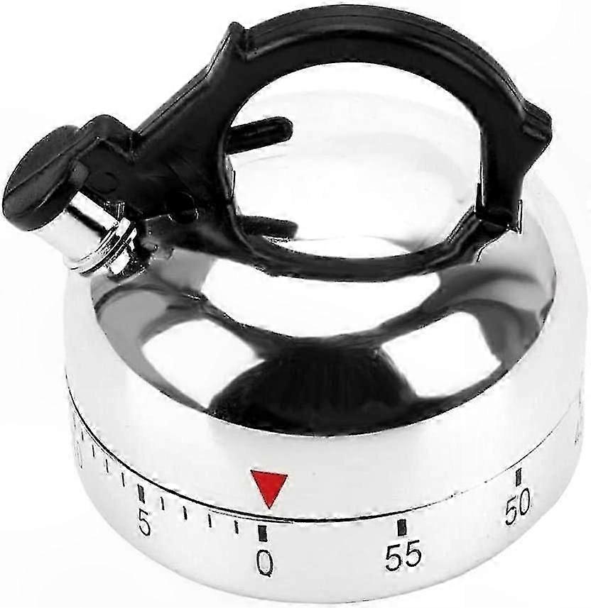 Silver Kettle-Shaped Kitchen Timer with Mechanical Countdown and Alarm for Cooking (1pc)