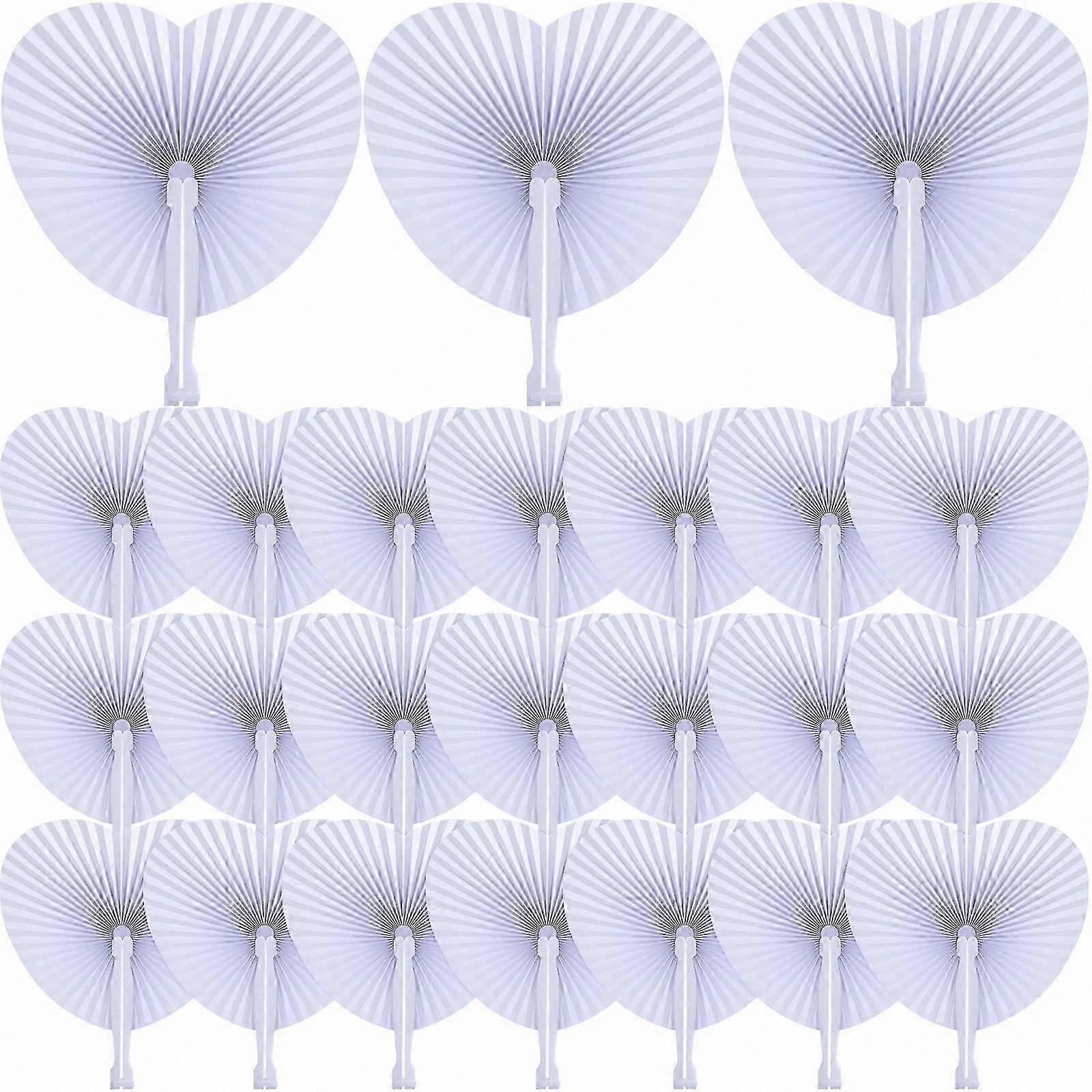 White Paper Folding Fans in Heart Shape for Weddings, 24 Pack