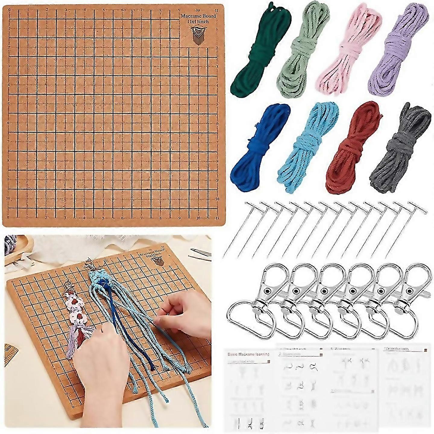 Planche à macramé et planche à tresser avec instructions, fils de coton et fermoirs, kit de macramé pour