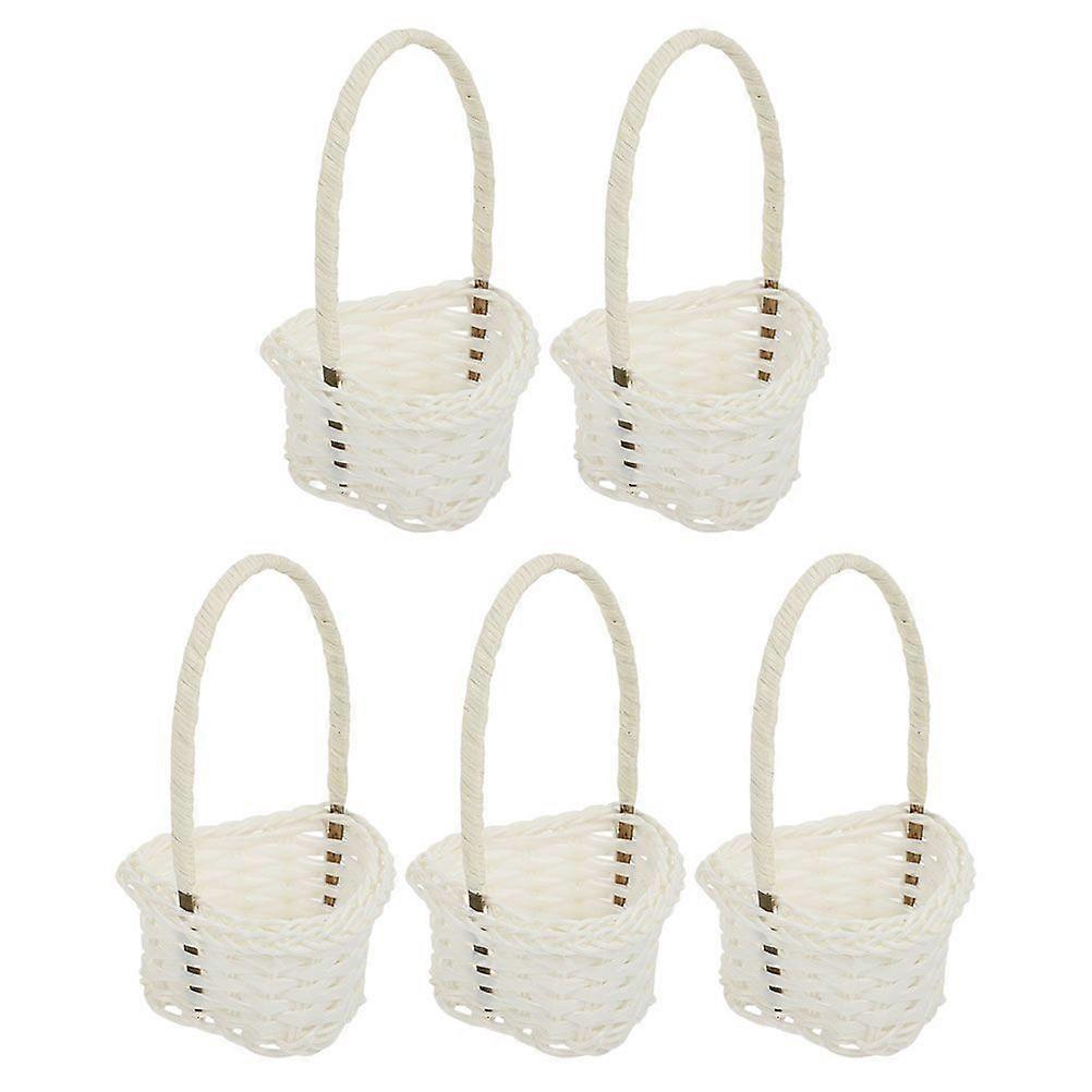 5pcs Pastoral Style Plastic Rattan Baskets Small Flower Baskets Fruit Picking Baskets