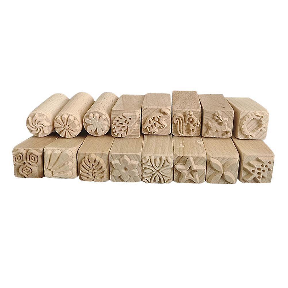 Wooden Mooncake Stamps 16Pcs Baking Tools For Mid-Autumn Festival With Intricate Design And Durable Material
