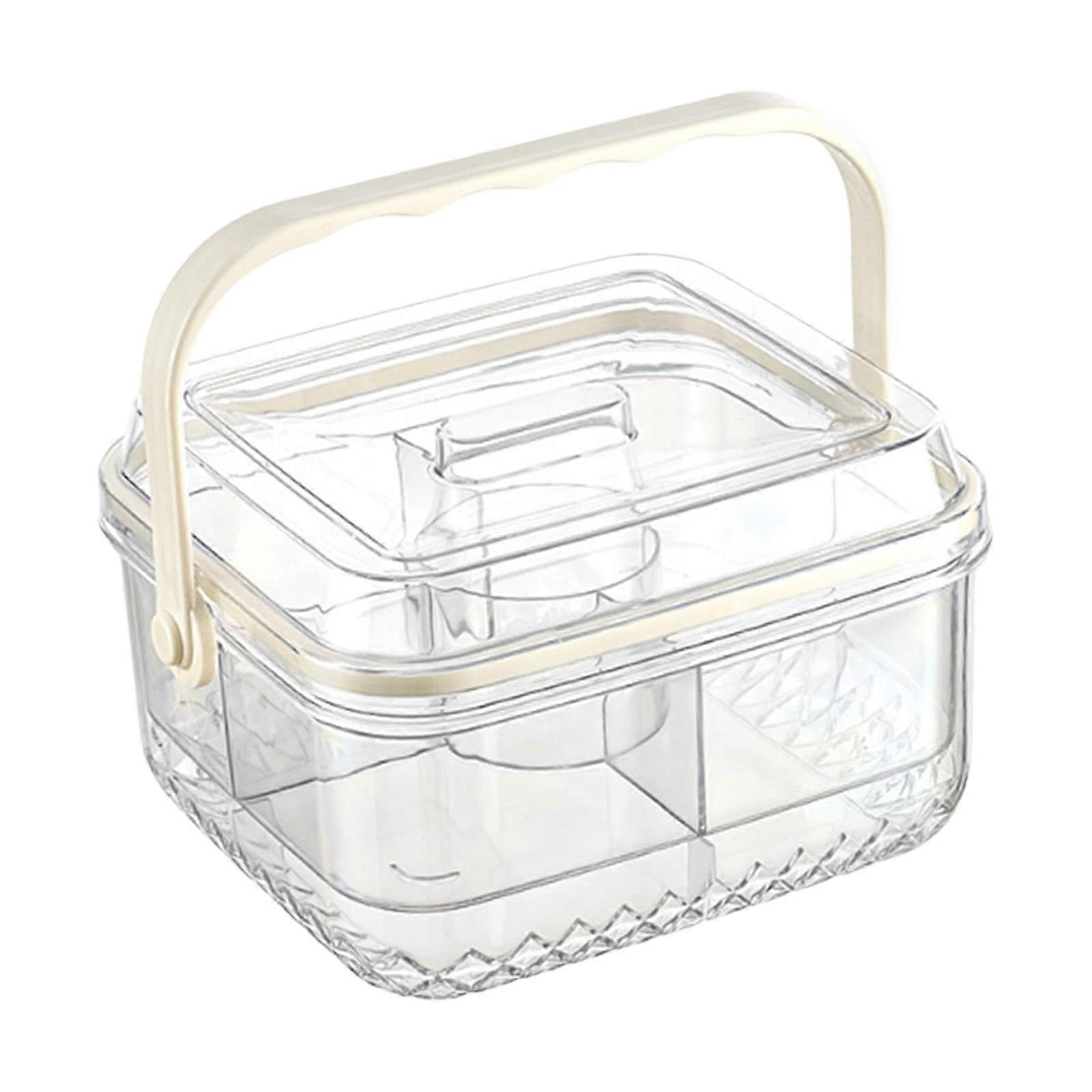 Square Compartment Sealed Fruit Storage Container Multifunctional Divided Serving Tray with Handle and Lid  M