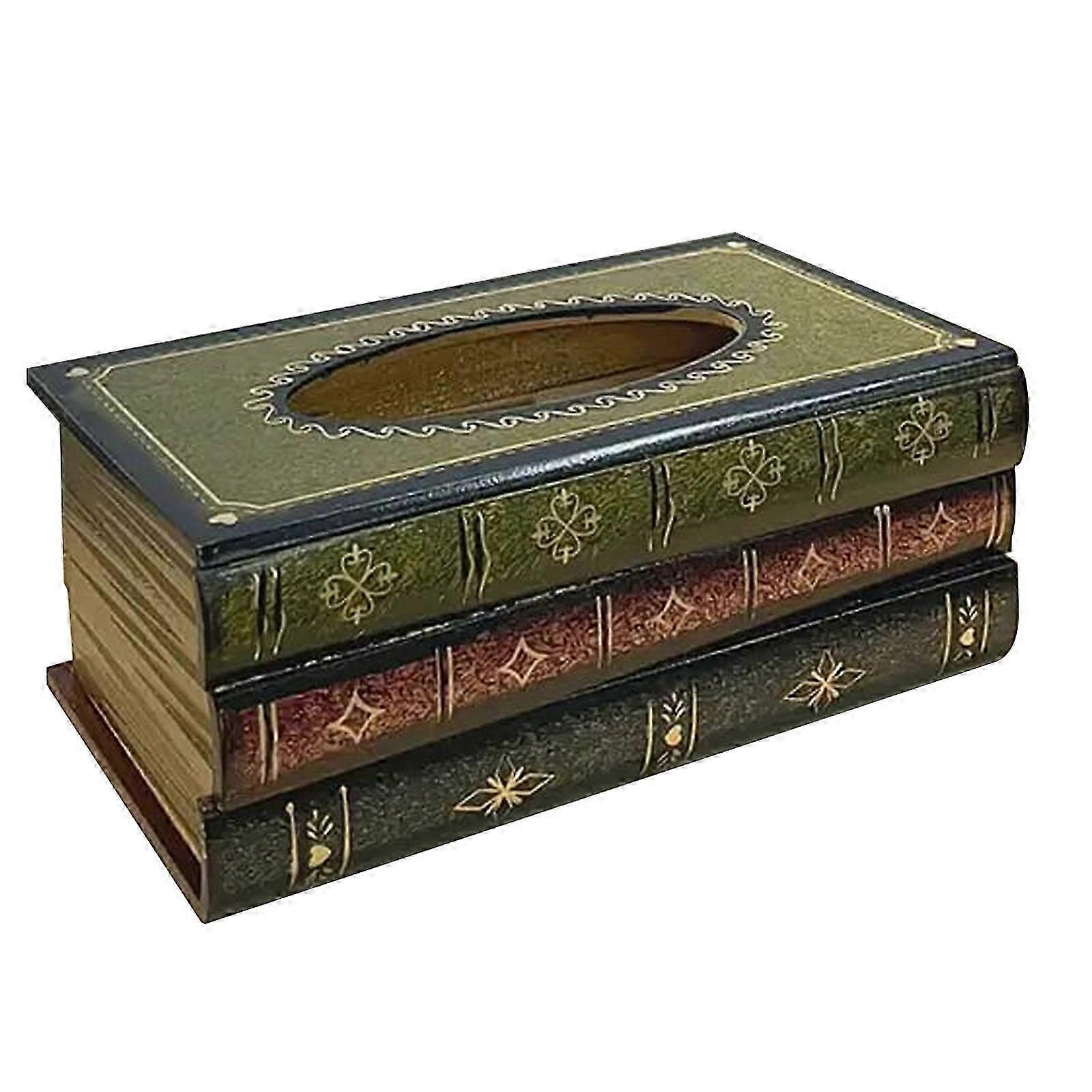 2025 Creative Retro Wooden Book Shape Tissue Box