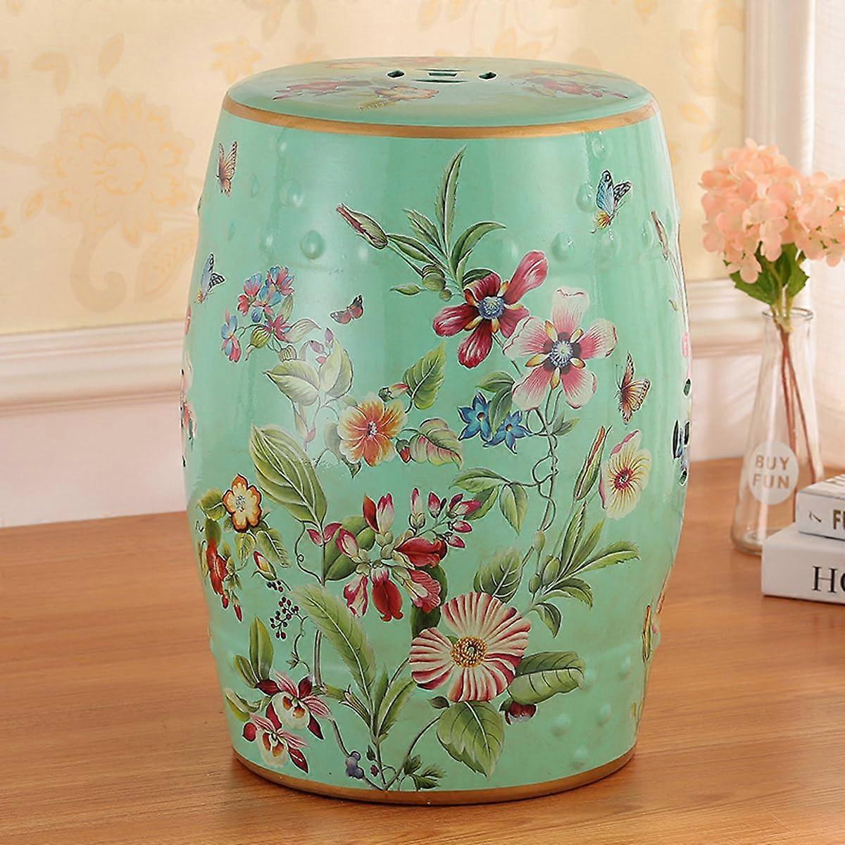 Ceramic Drum Stool Hand Painted Red Multifunctional Shoe Changing Stool for Home Decor and Decoration