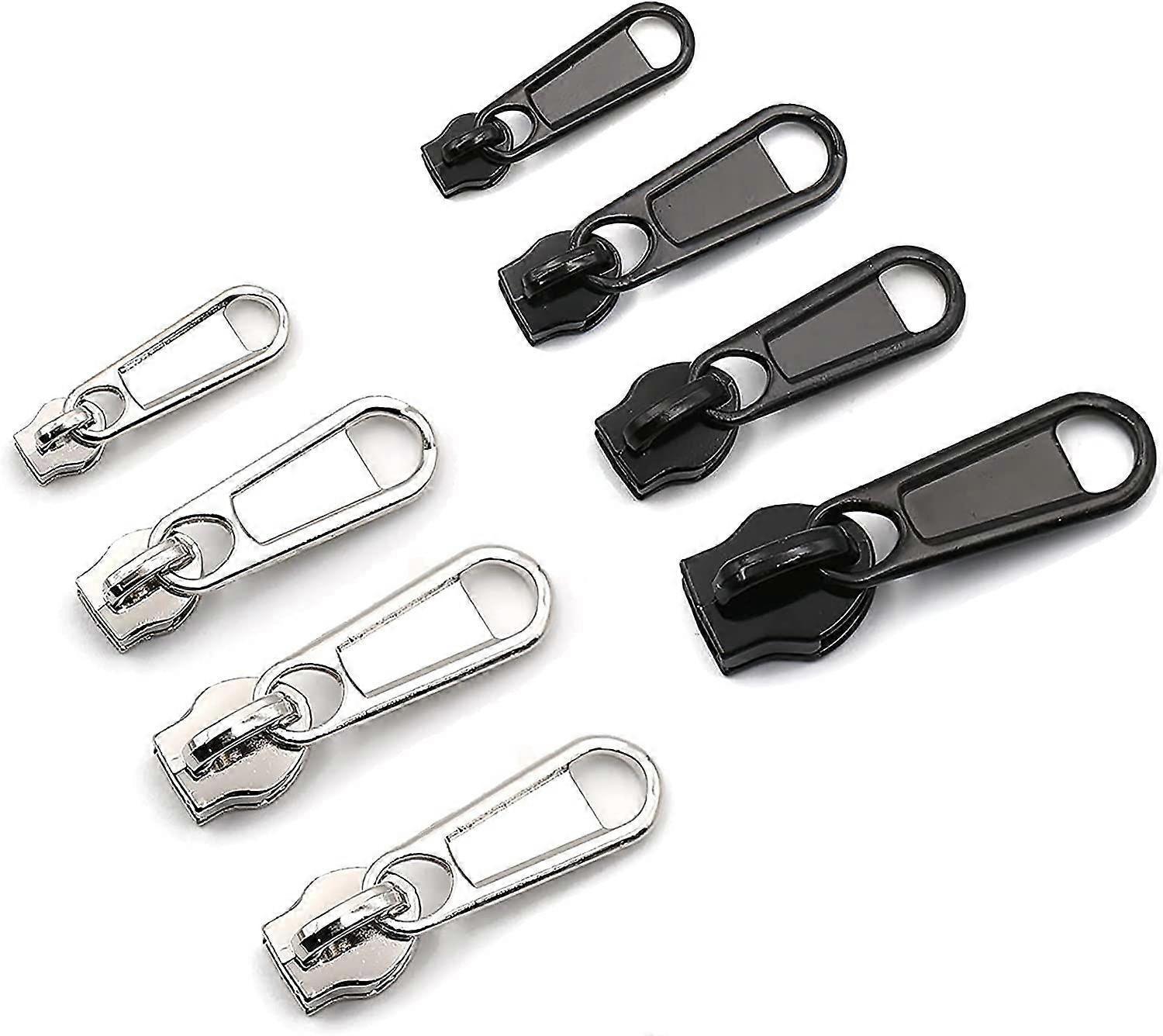 Multi-Size Zipper Pullers - Metal Replacement Set (Black/Silver, 32pcs)