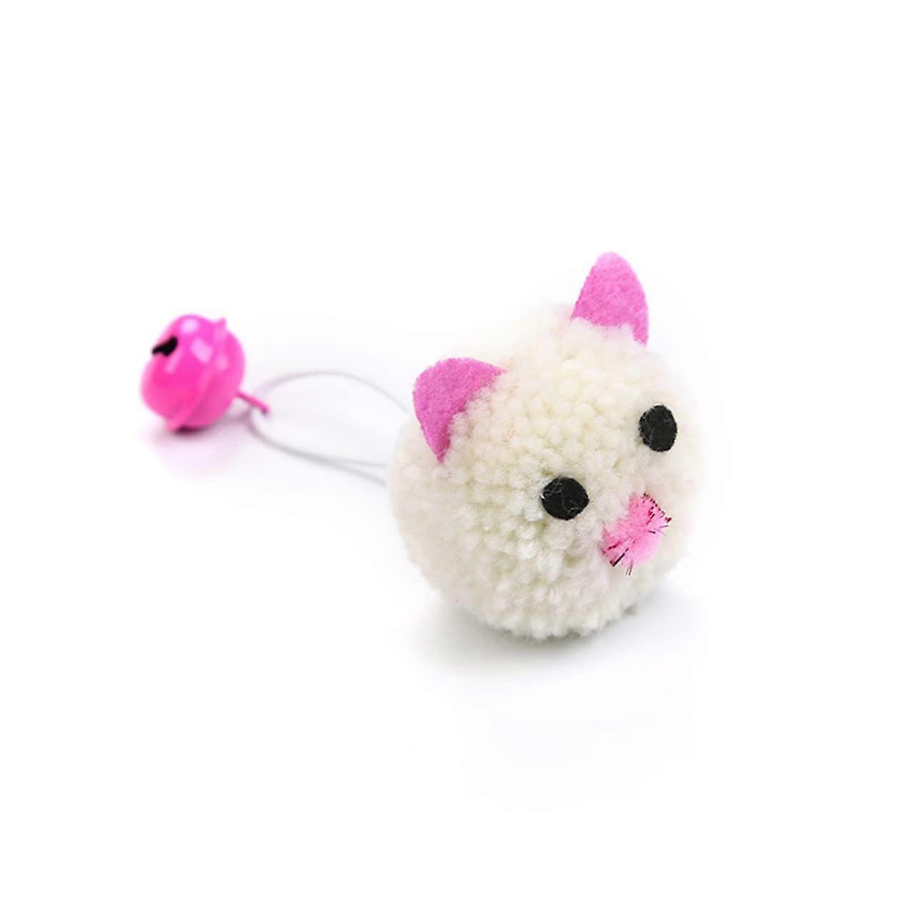 5pcs Plush Mouse Head Cat Chew Balls with Bell Sound Interactive Teasing Toys for Indoor Kittens Random Color